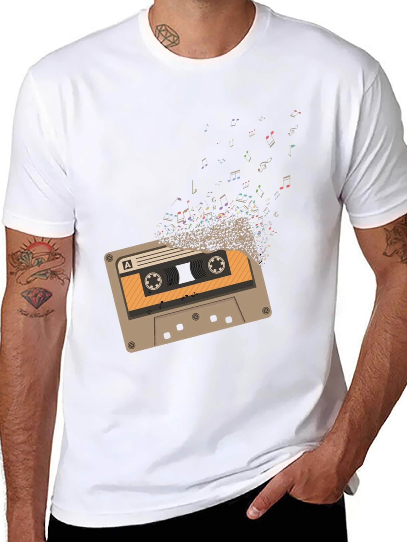 Retro Cassette Tape Music Notes Graphic Tee