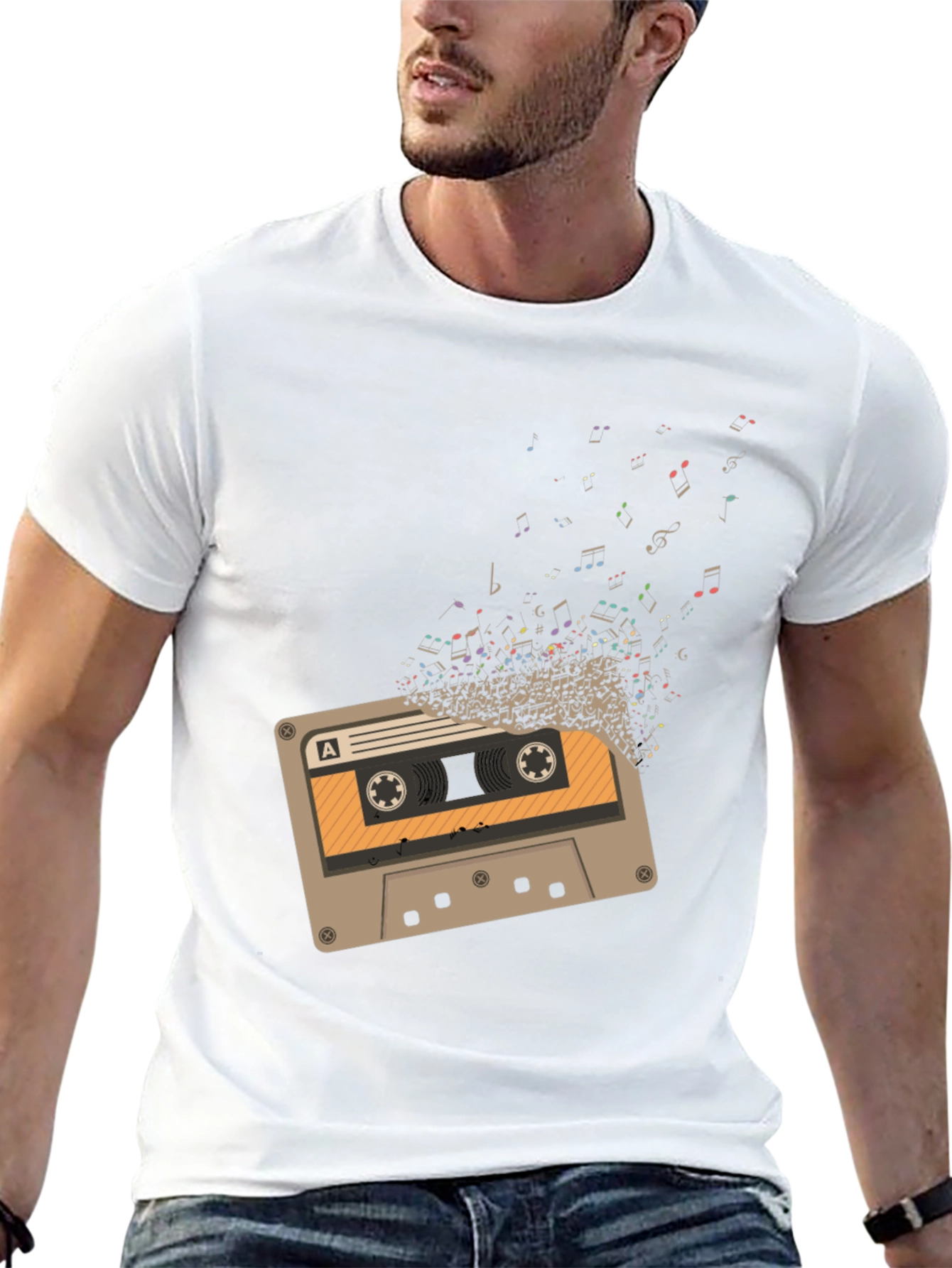 Retro Cassette Tape Music Notes Graphic Tee