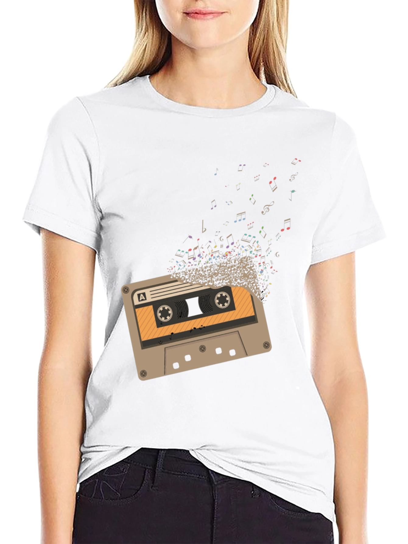 Retro Cassette Tape Music Notes Graphic Tee
