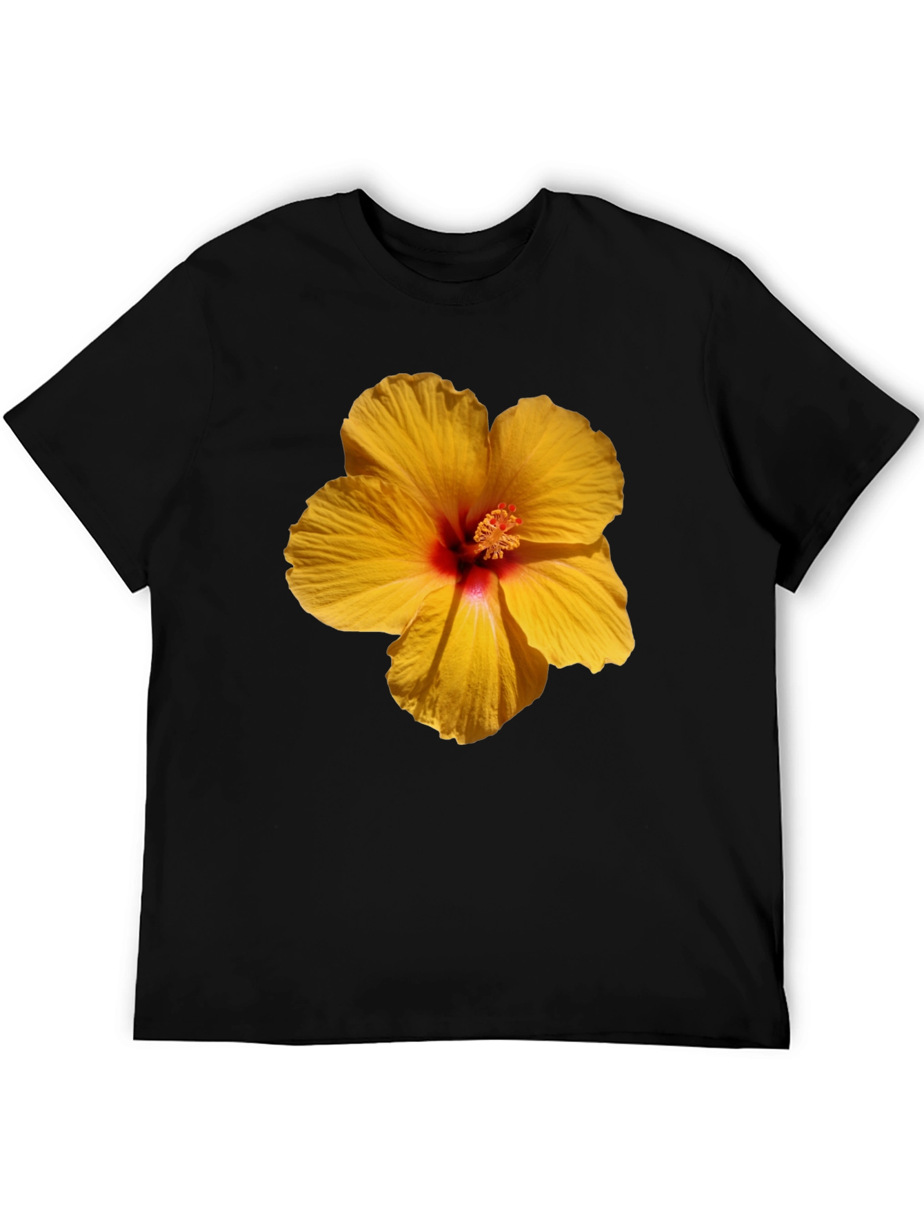 Hibiscus Flower Graphic Tee - Casual Black T-Shirt