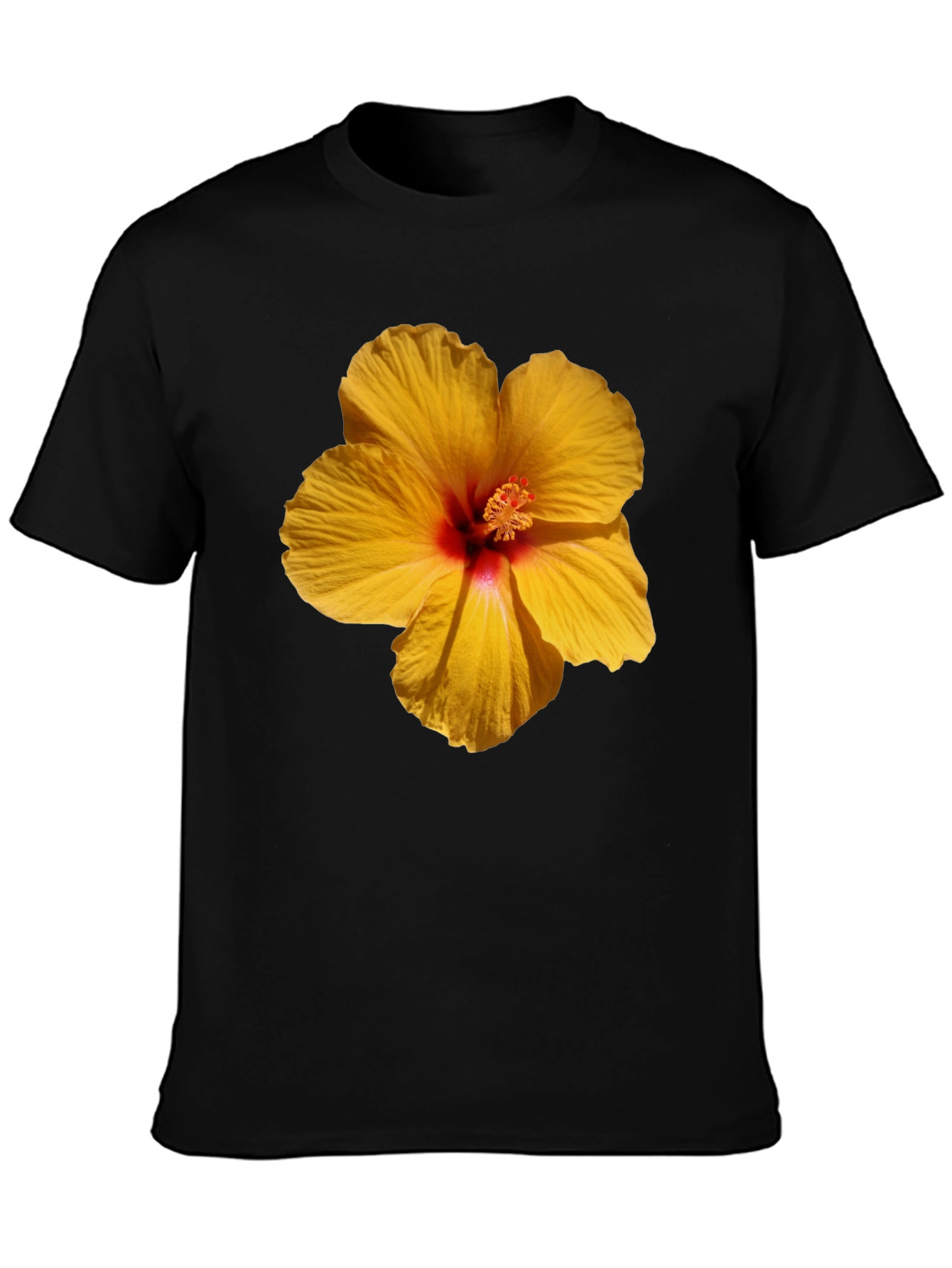 Hibiscus Flower Graphic Tee - Casual Black T-Shirt