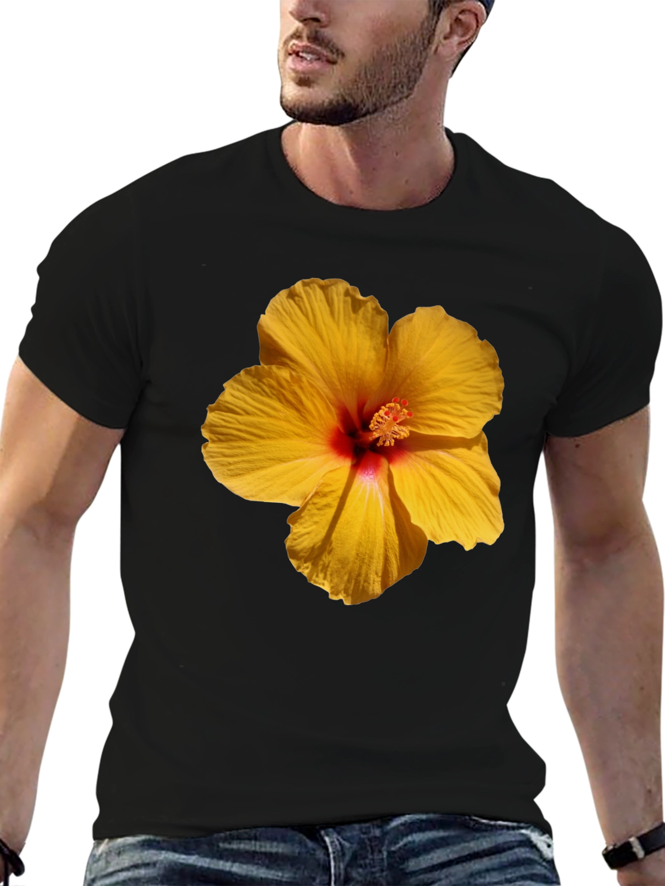 Hibiscus Flower Graphic Tee - Casual Black T-Shirt