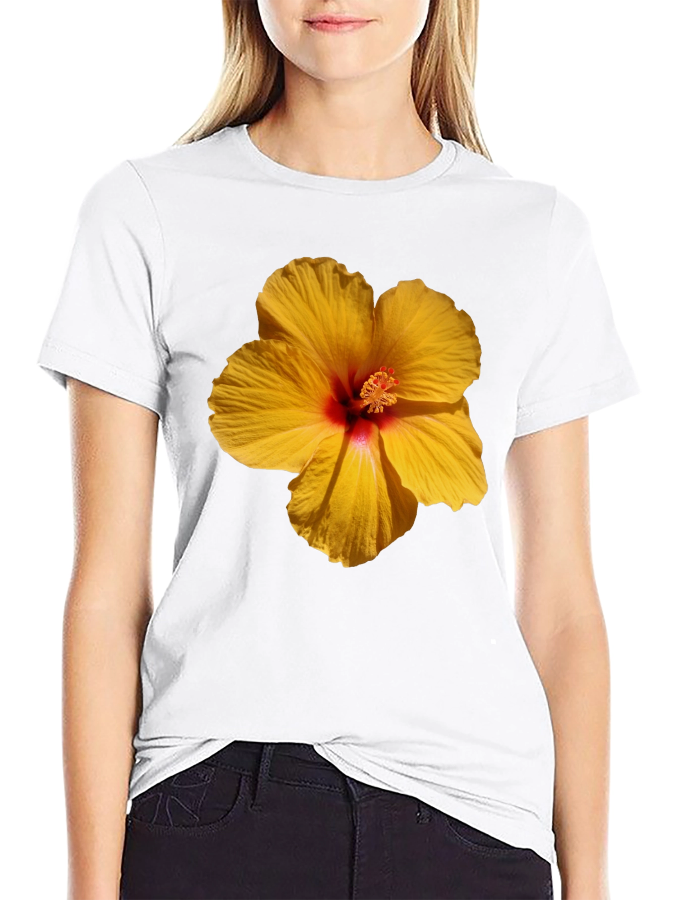 Hibiscus Flower Graphic Tee - Casual Black T-Shirt