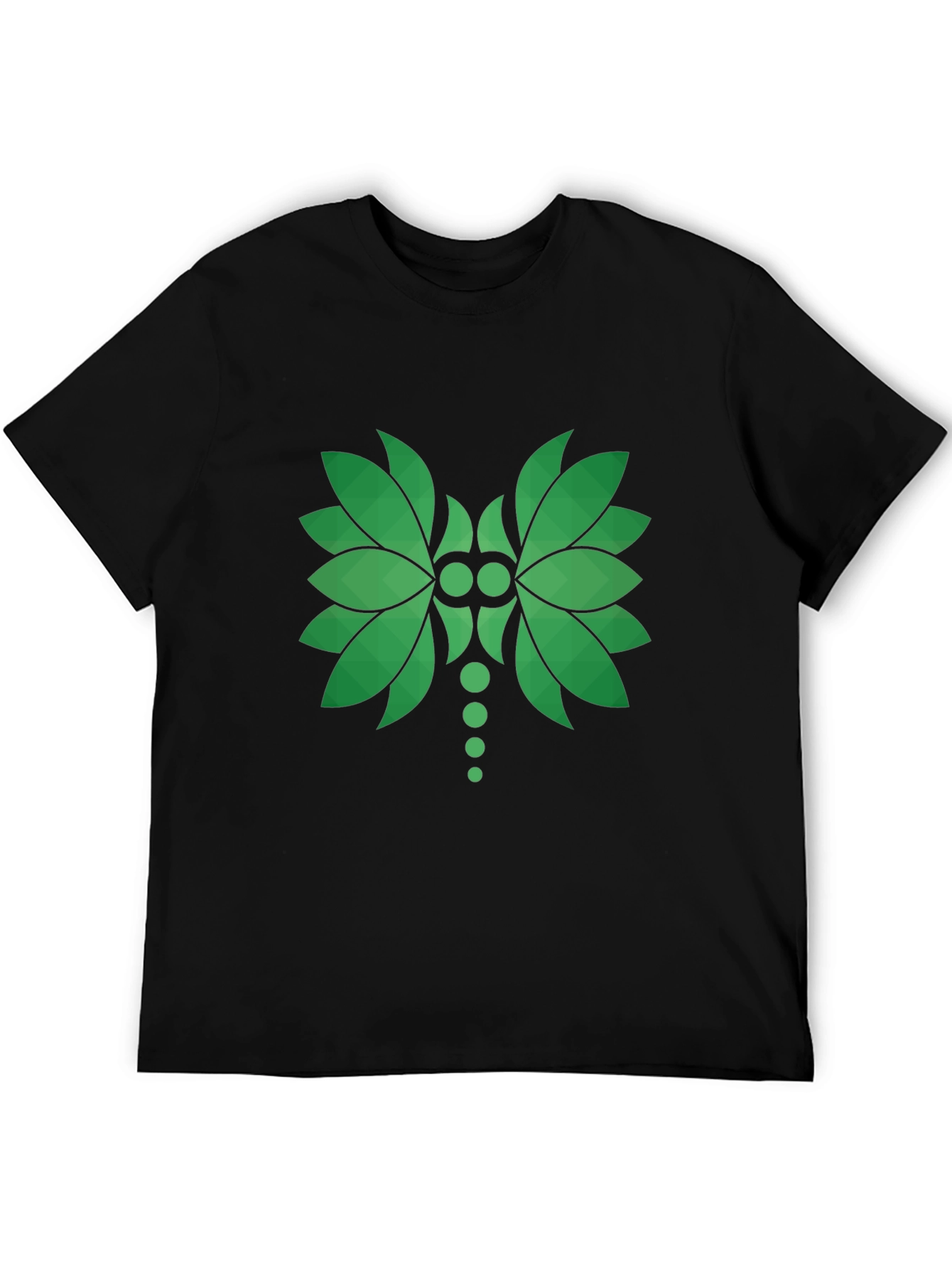 Green Leaf Geometric Graphic Black T-Shirt