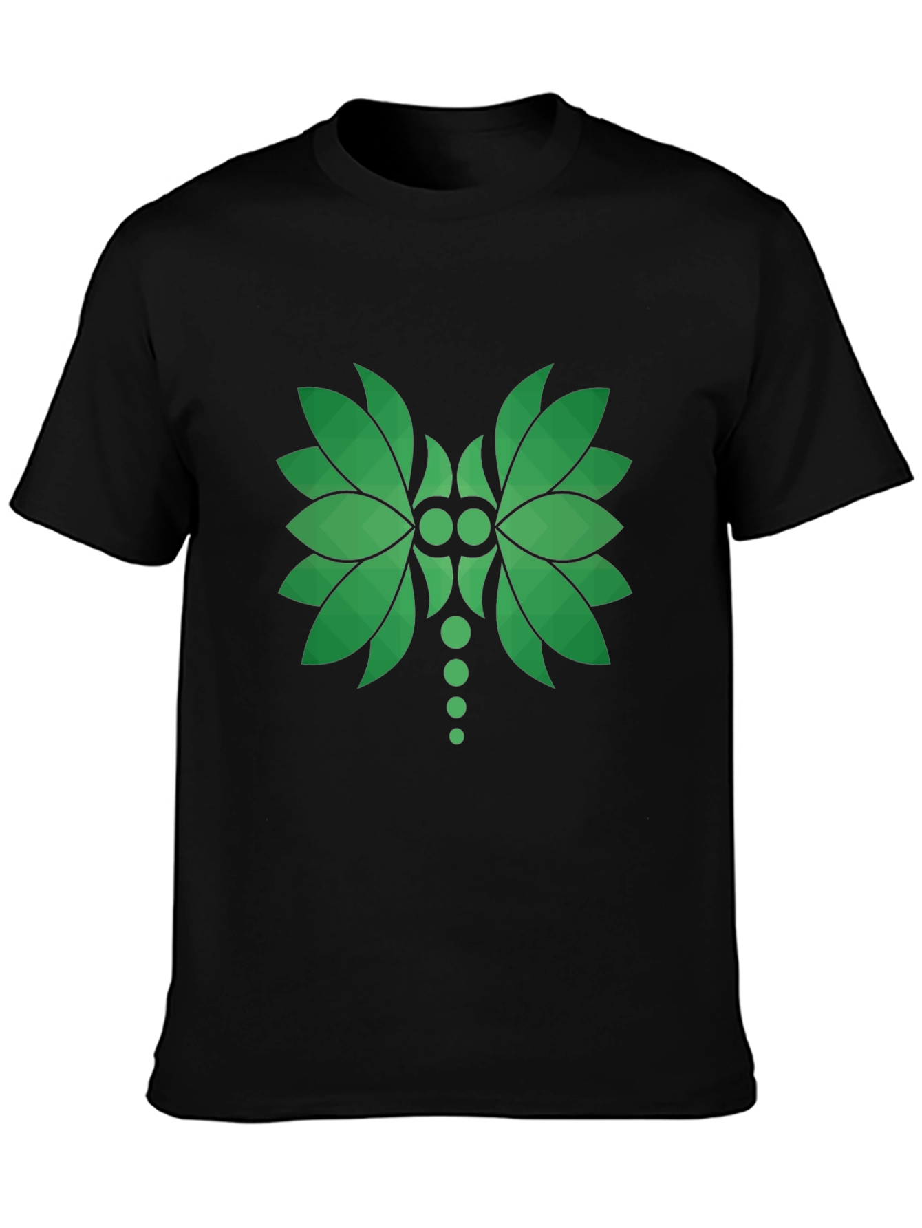 Green Leaf Geometric Graphic Black T-Shirt