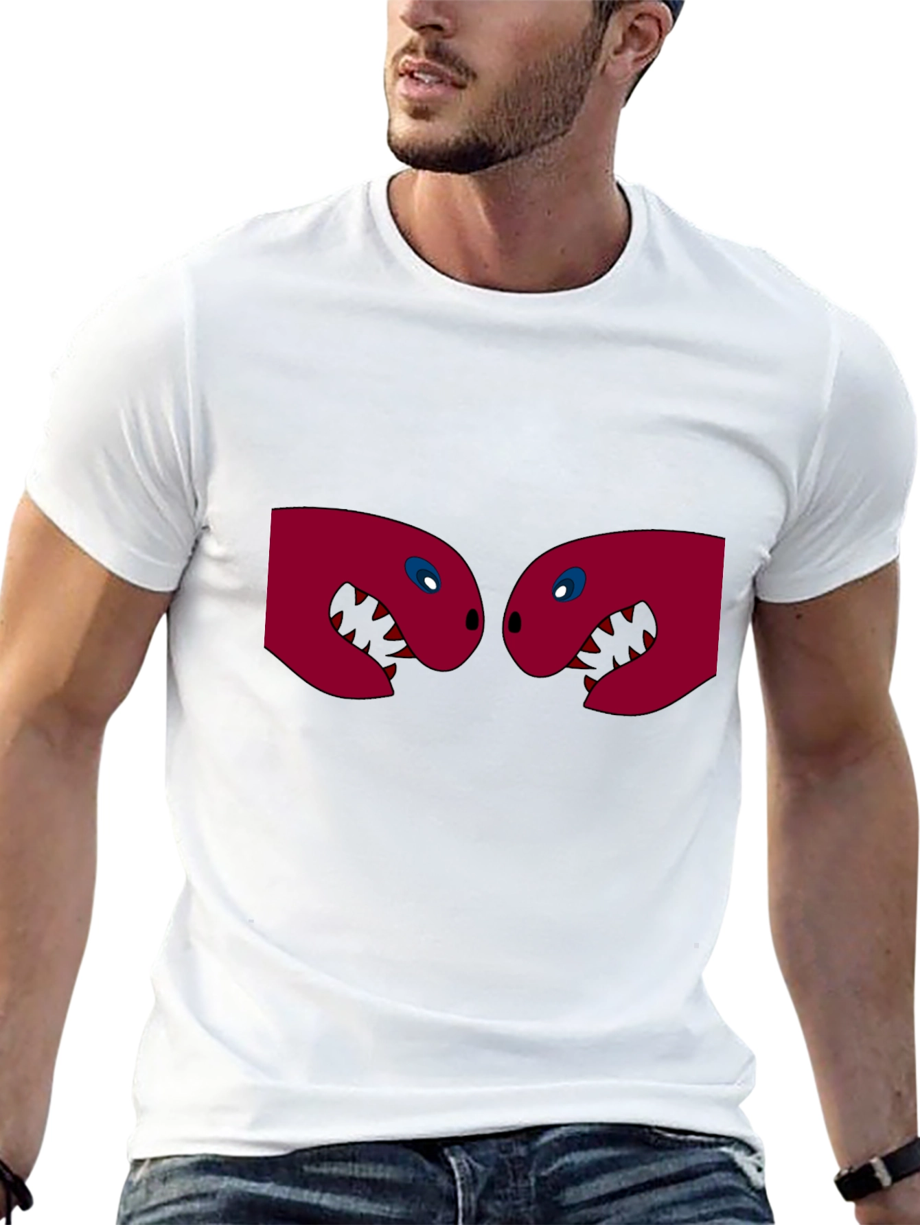 Black T-Shirt with Two Red Monster Heads Graphic