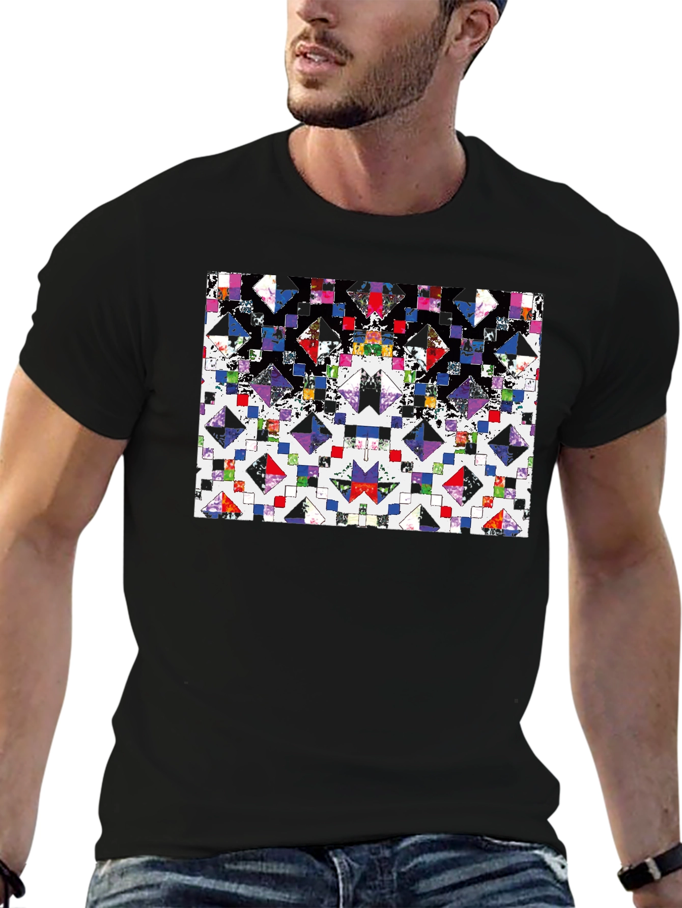 Abstract Geometric T-Shirt - Black