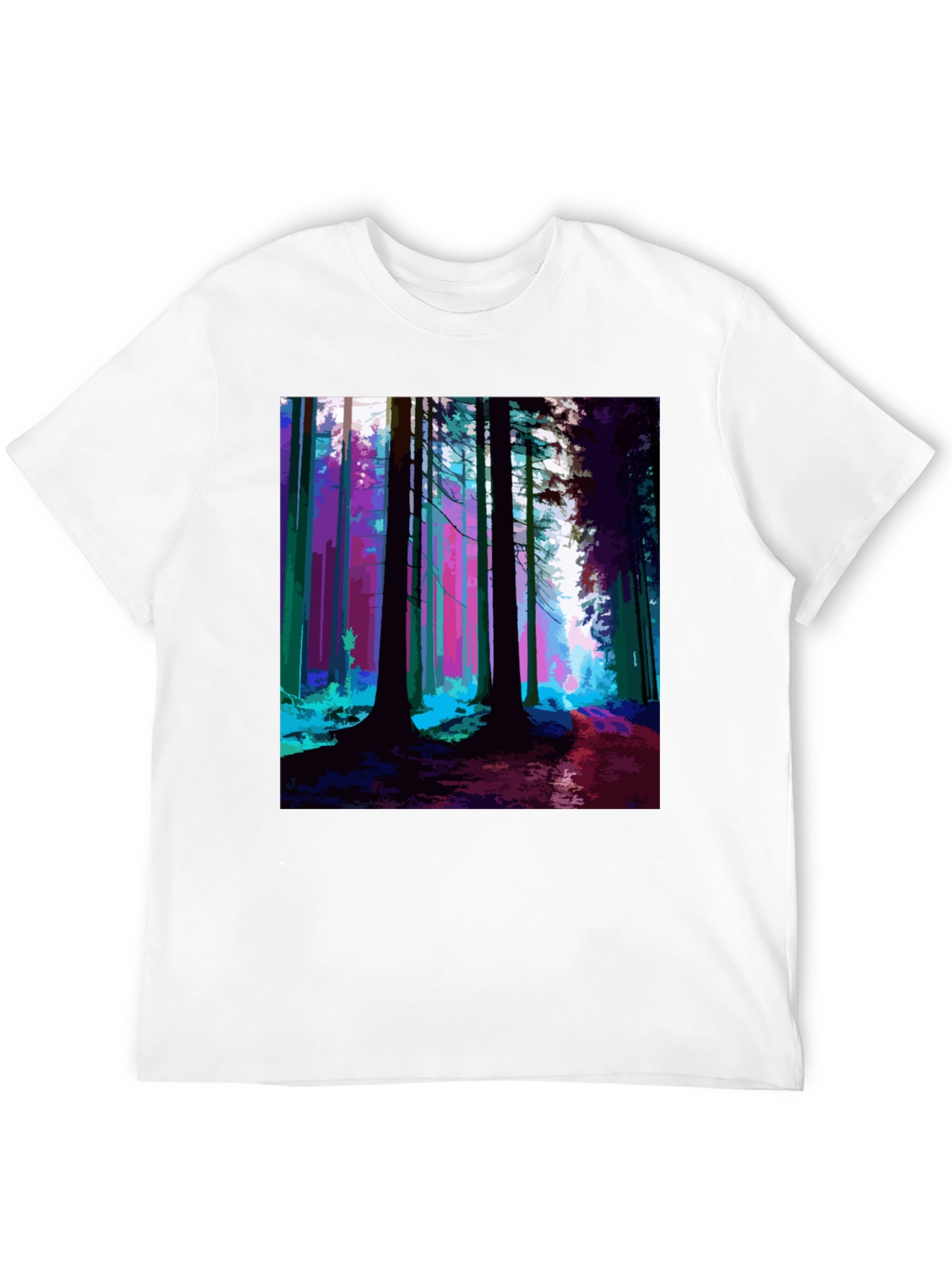 Vibrant Forest Print Black T-Shirt