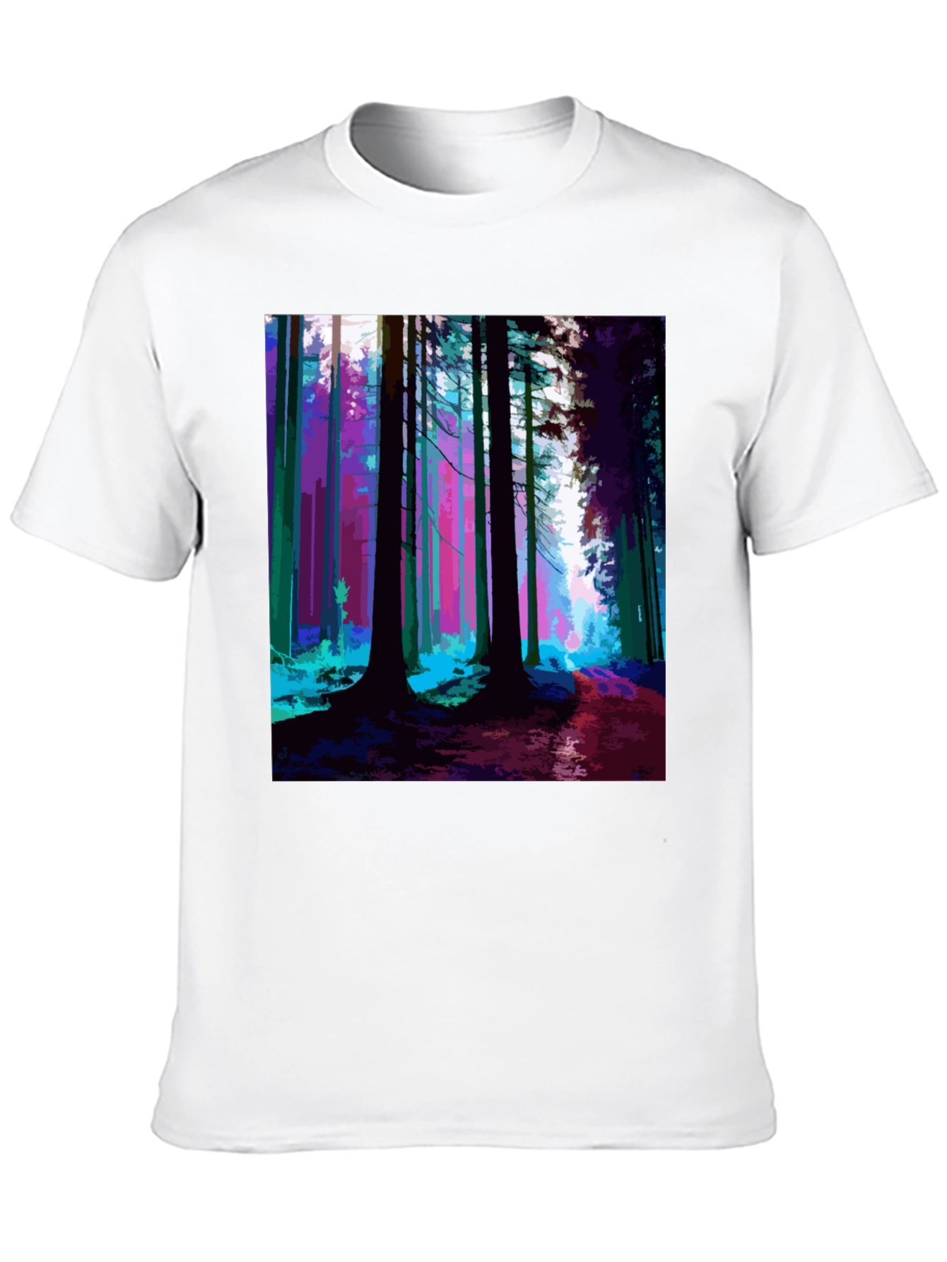 Vibrant Forest Print Black T-Shirt