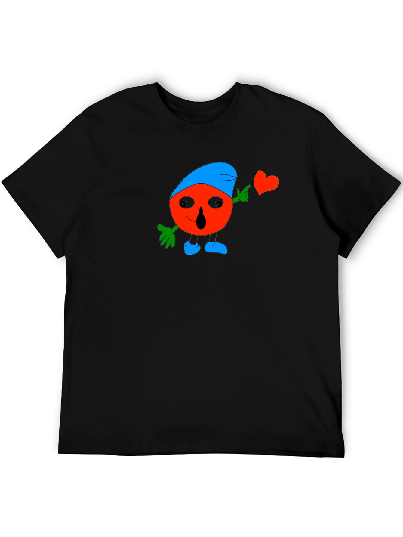 Fun Cartoon Heart Graphic Black T-Shirt
