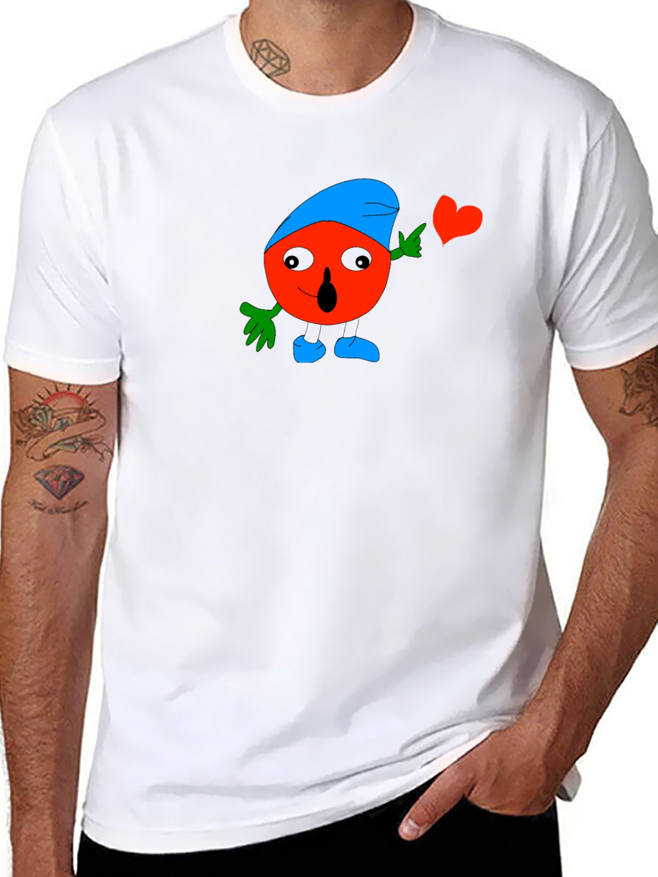 Fun Cartoon Heart Graphic Black T-Shirt