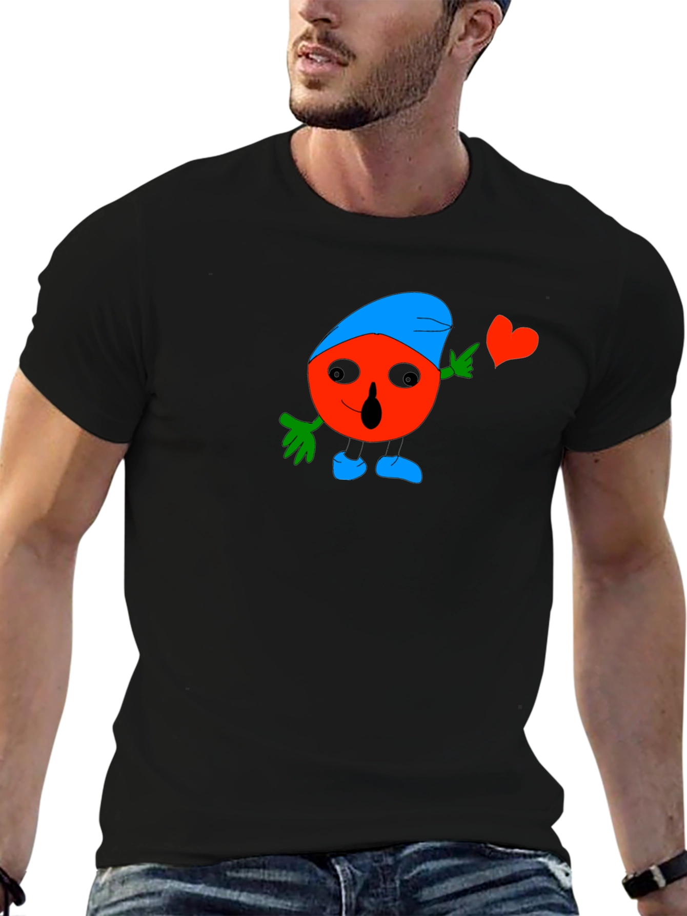 Fun Cartoon Heart Graphic Black T-Shirt