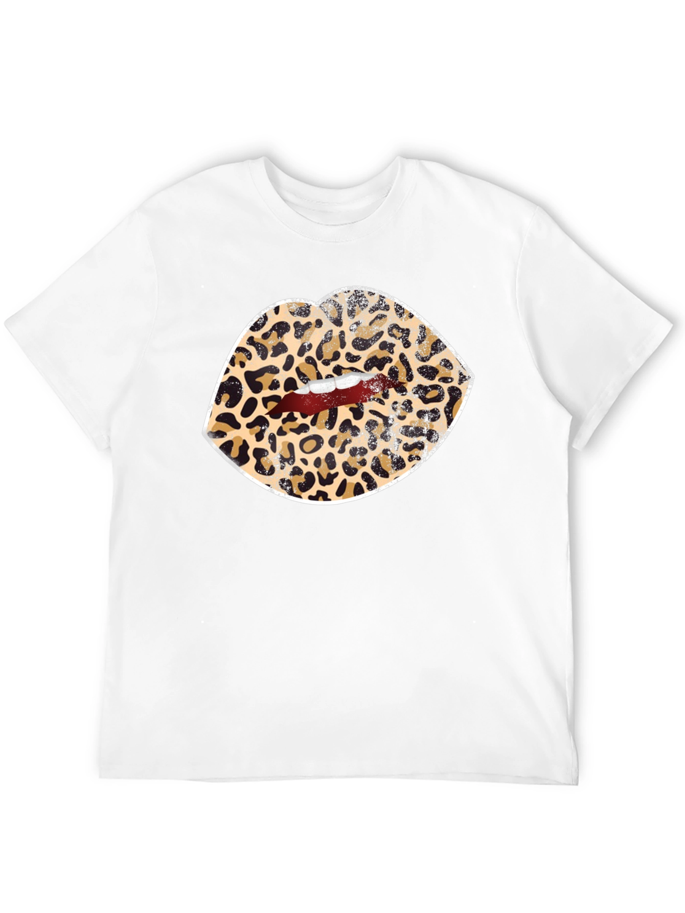 Leopard Print Lips Graphic Tee - Black Unisex