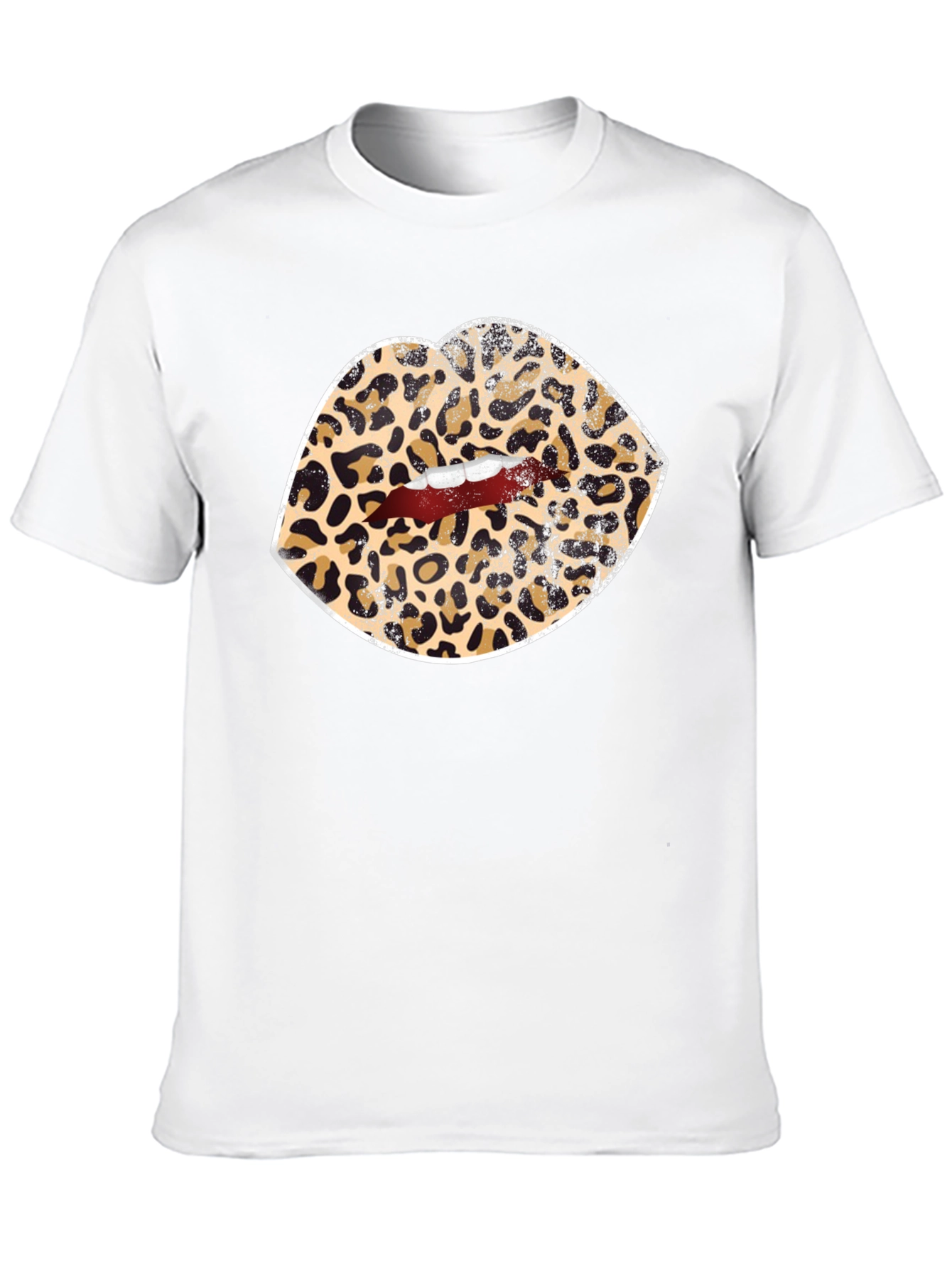 Leopard Print Lips Graphic Tee - Black Unisex