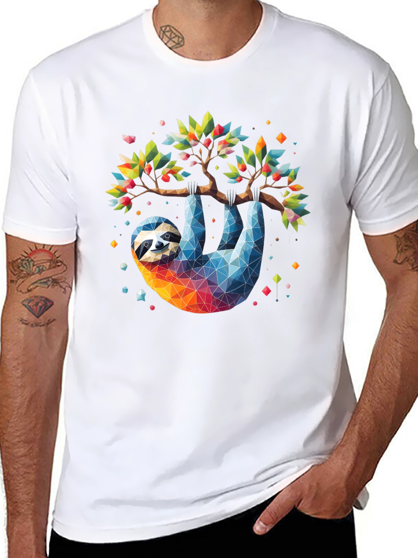 Geometric Sloth Graphic Tee - Black