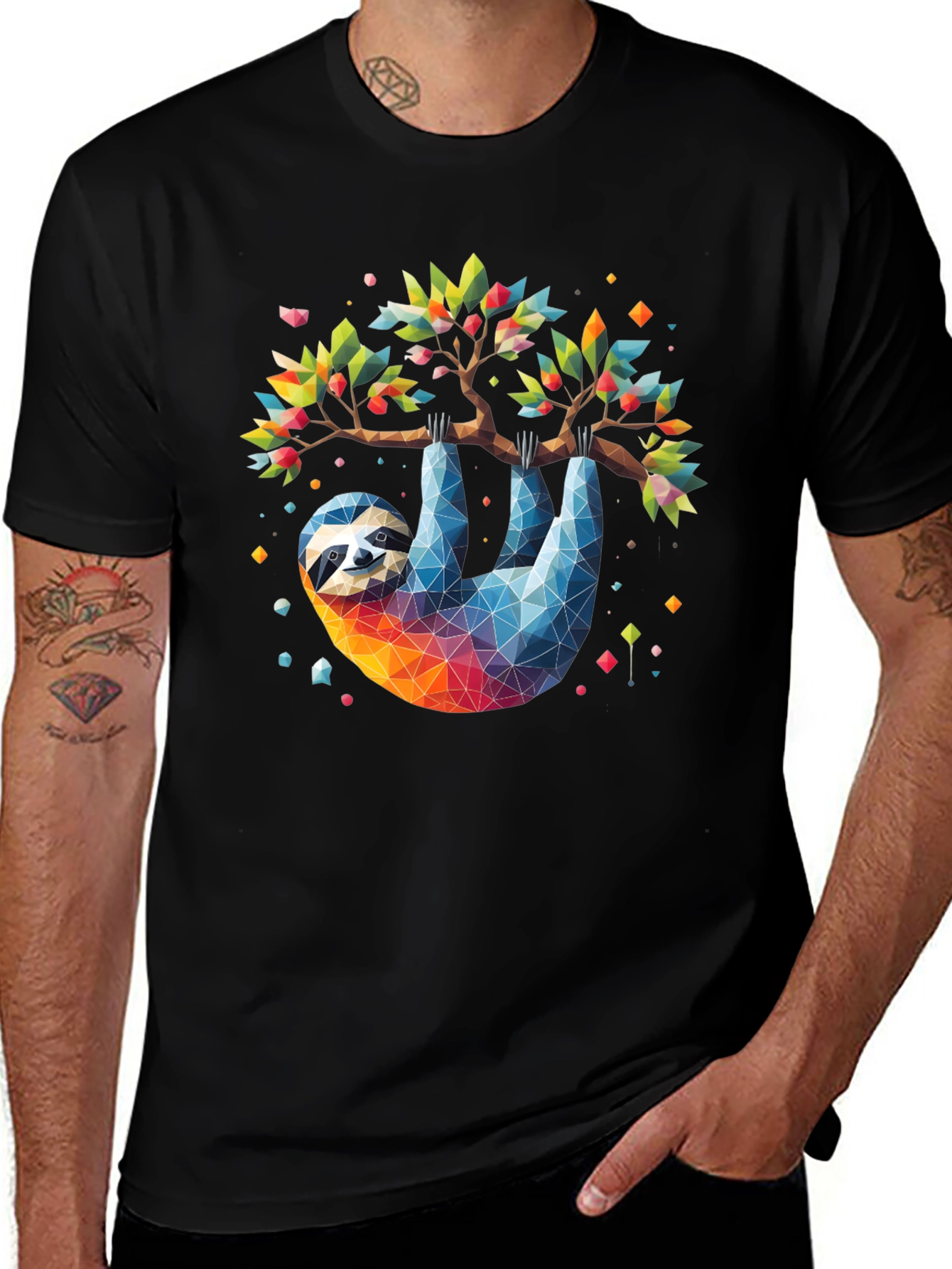 Geometric Sloth Graphic Tee - Black