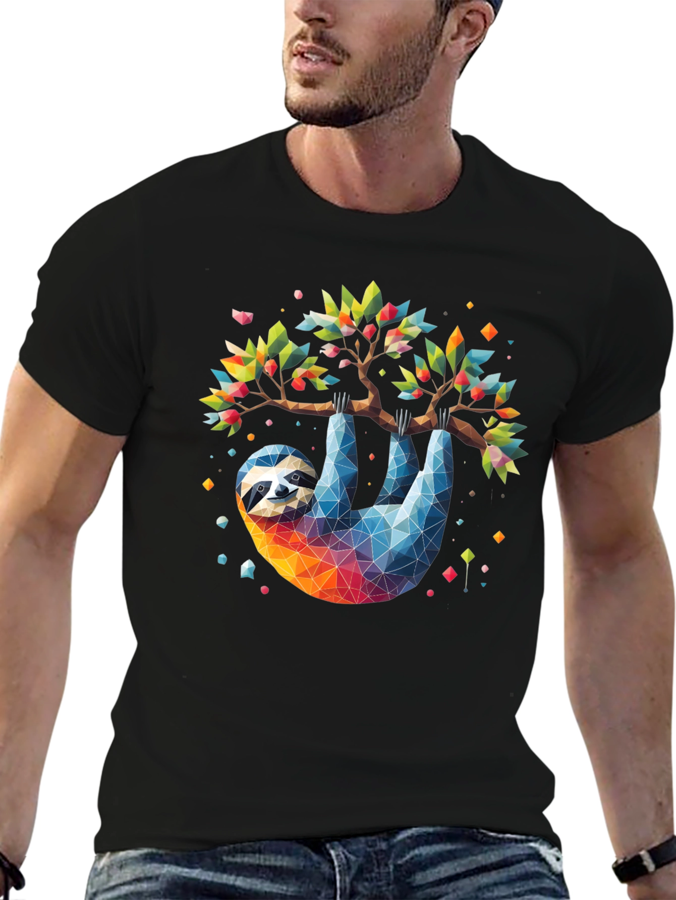 Geometric Sloth Graphic Tee - Black