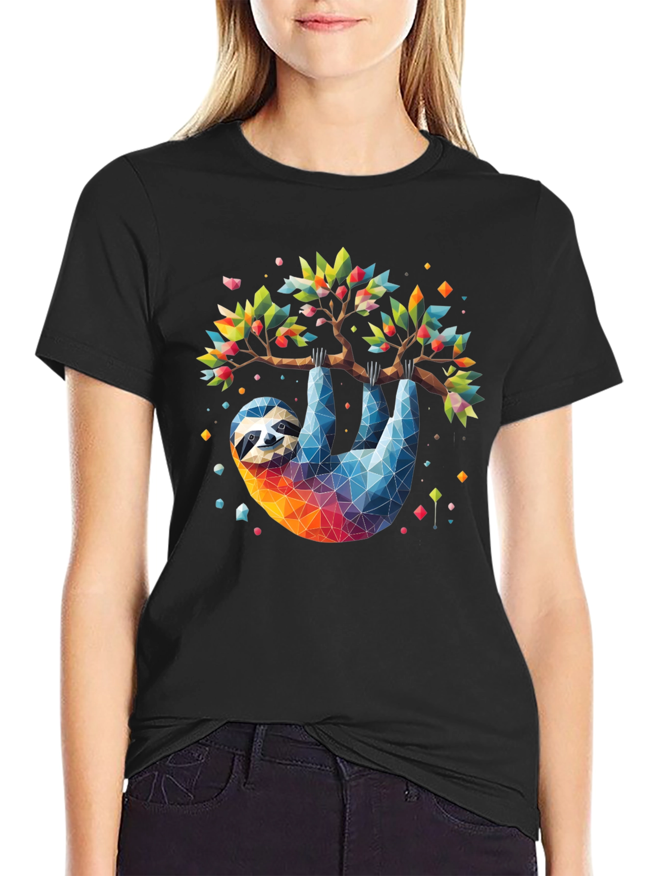 Geometric Sloth Graphic Tee - Black