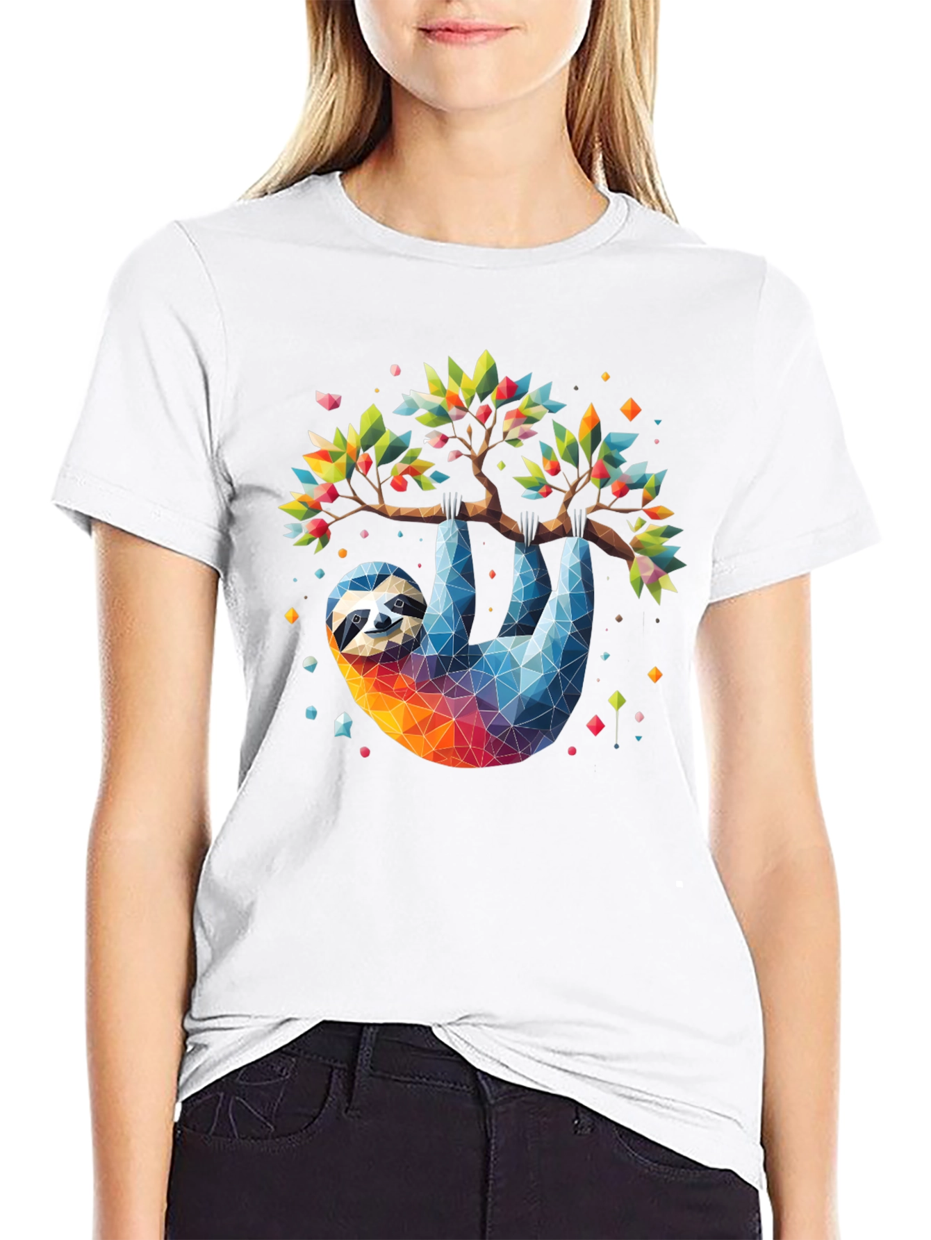Geometric Sloth Graphic Tee - Black