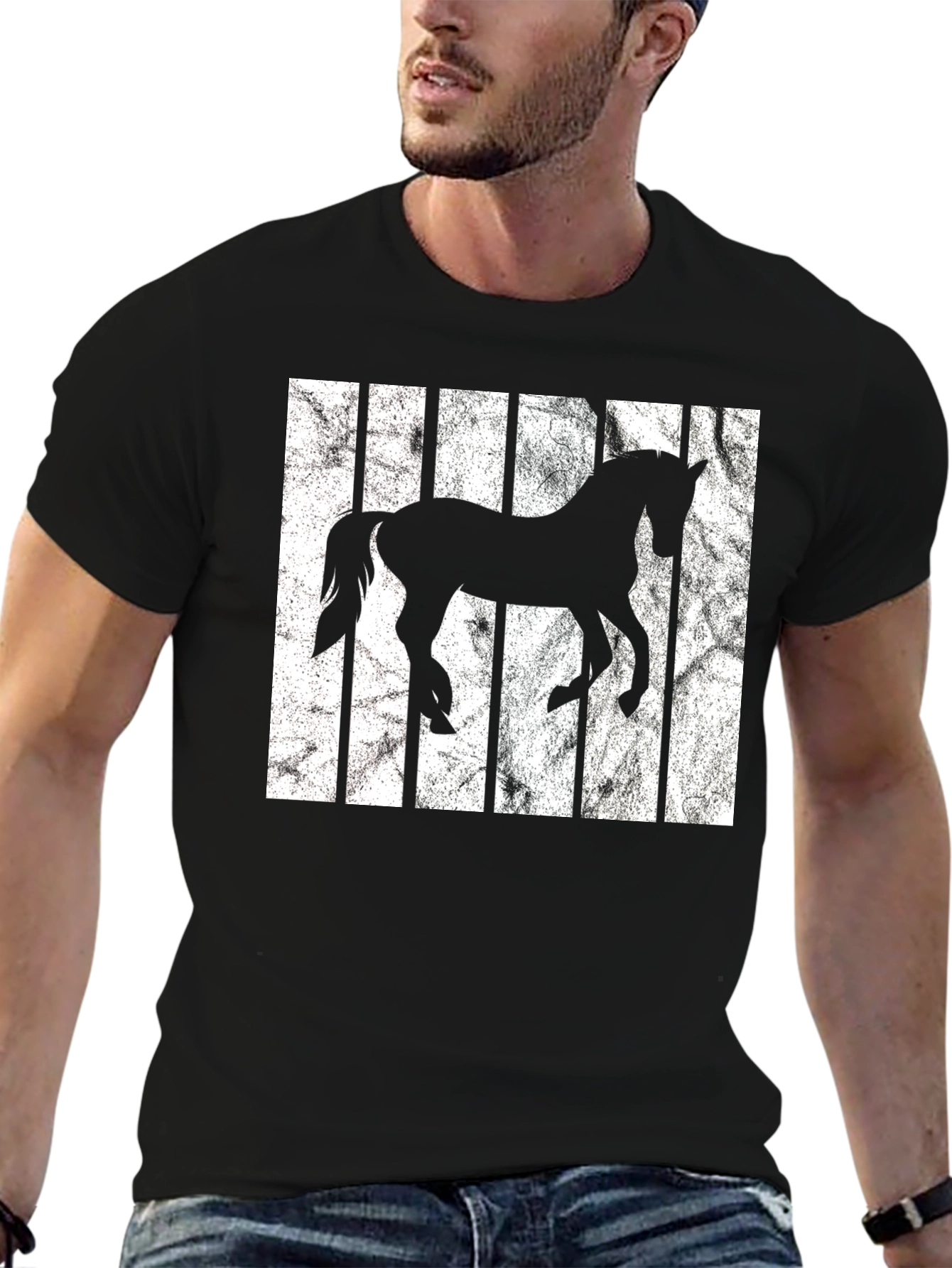 Horse Silhouette Striped Graphic Tee