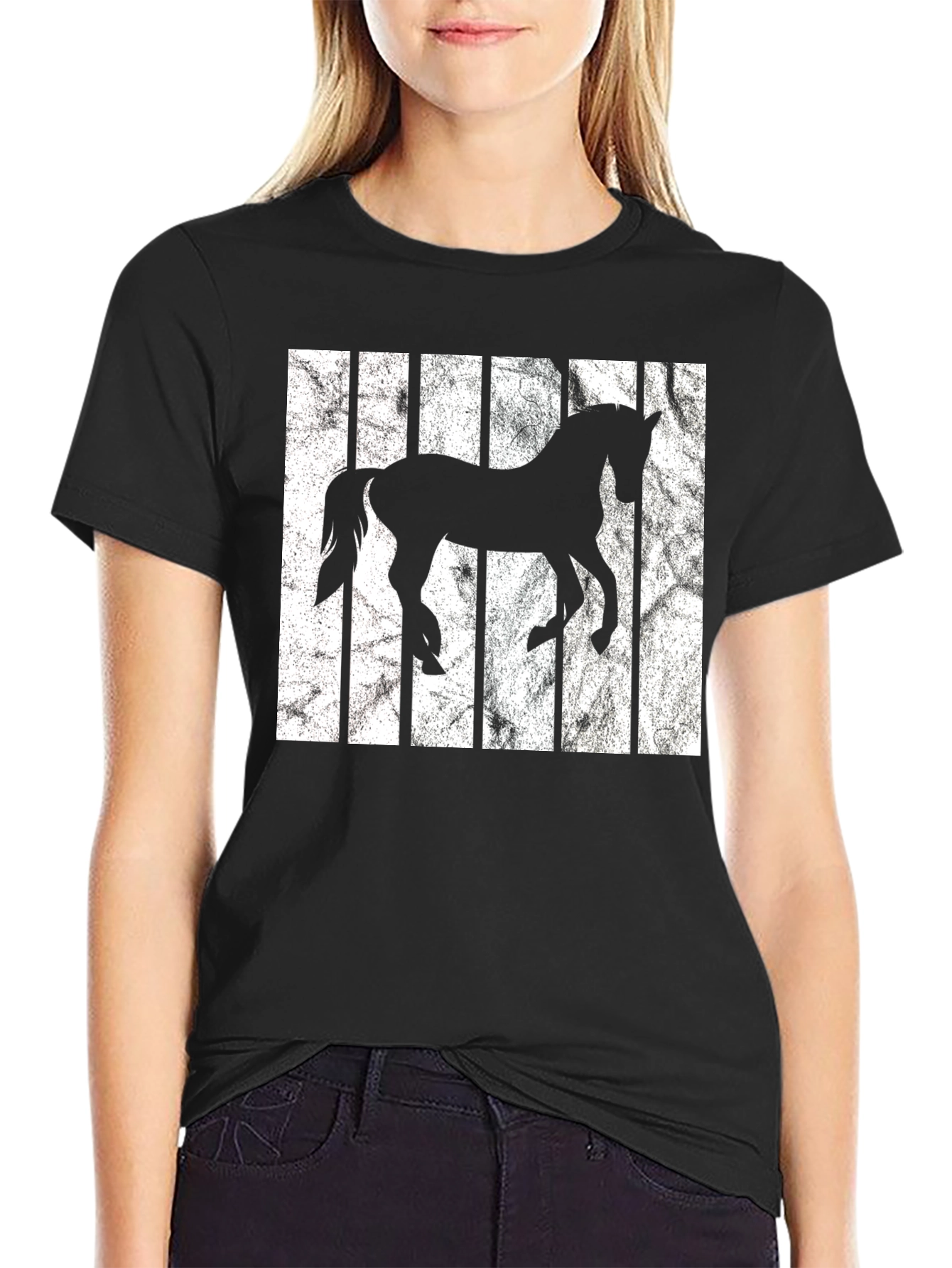 Horse Silhouette Striped Graphic Tee