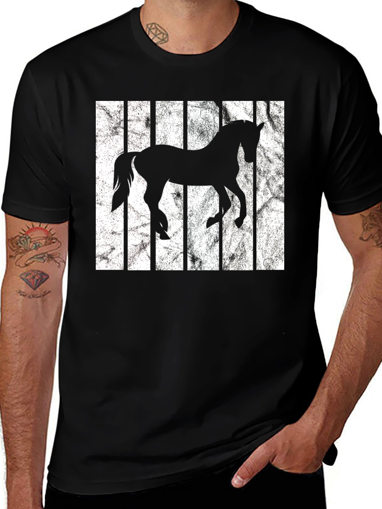 Horse Silhouette Striped Graphic Tee