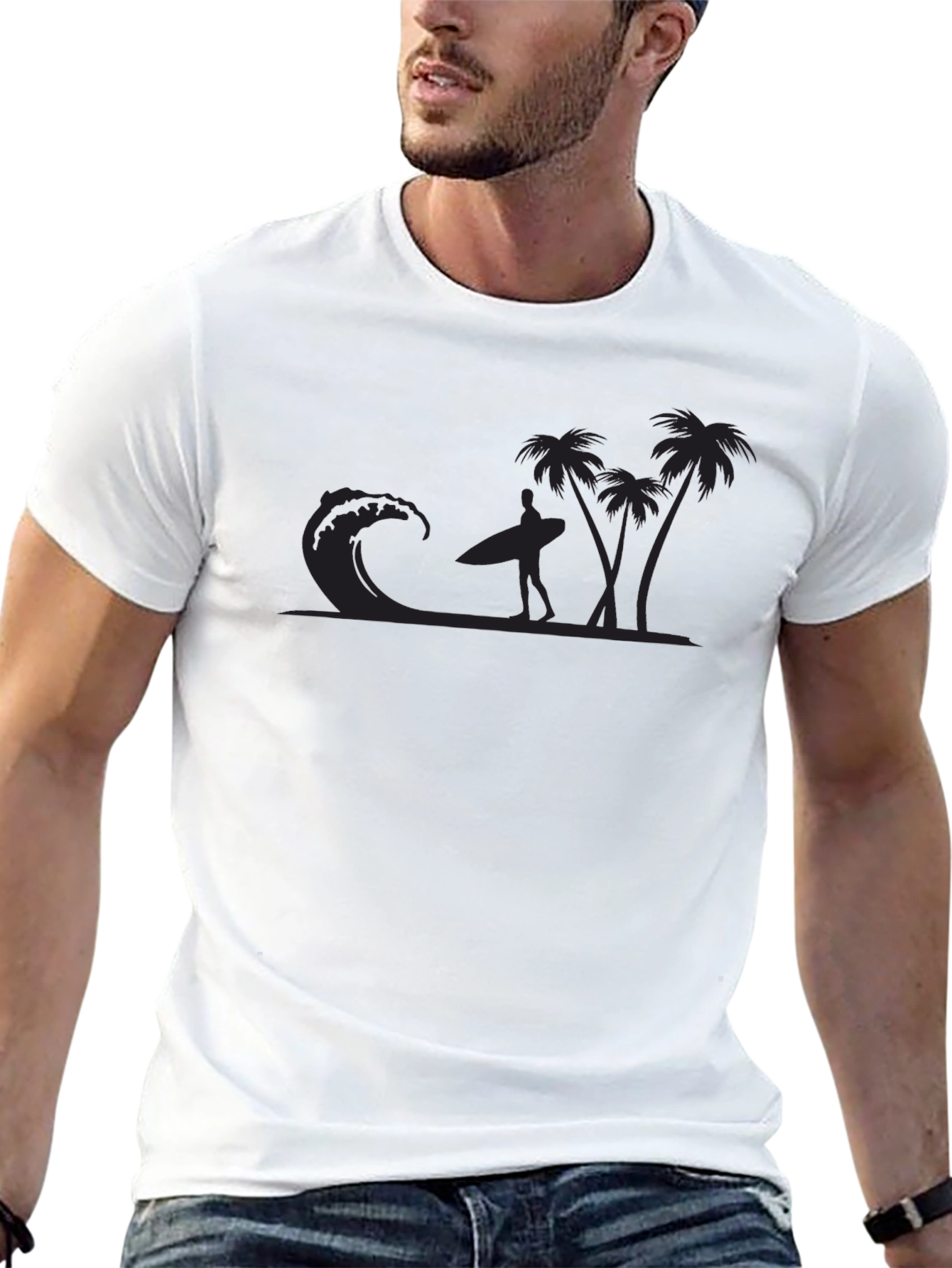 Cool Black T-Shirt with Surfer Design