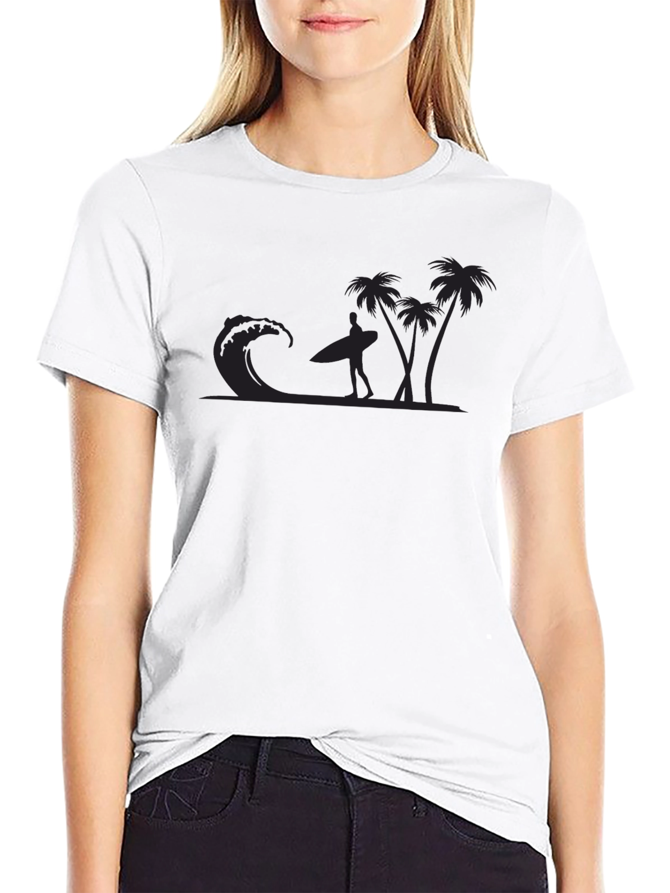 Cool Black T-Shirt with Surfer Design
