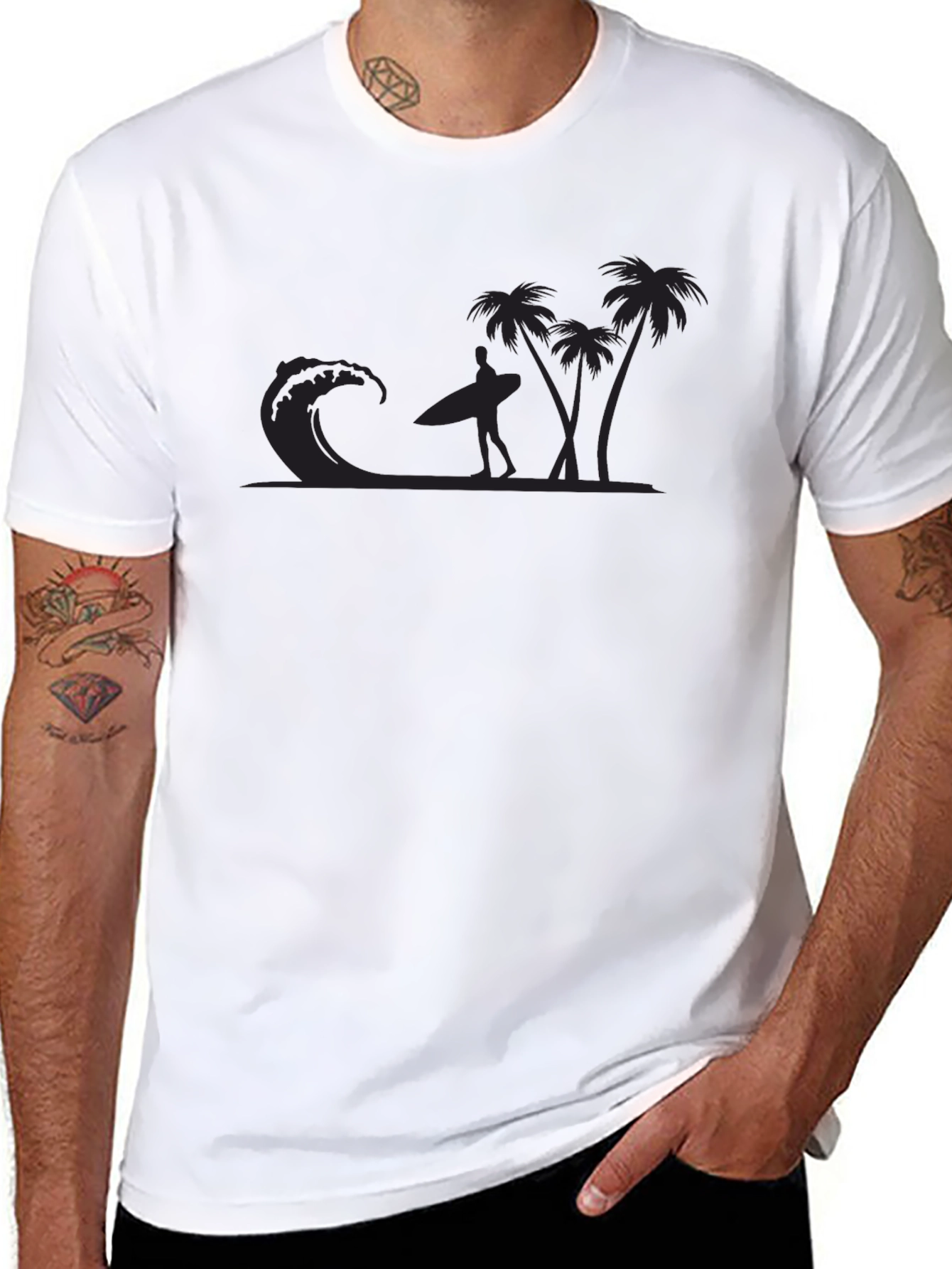 Cool Black T-Shirt with Surfer Design