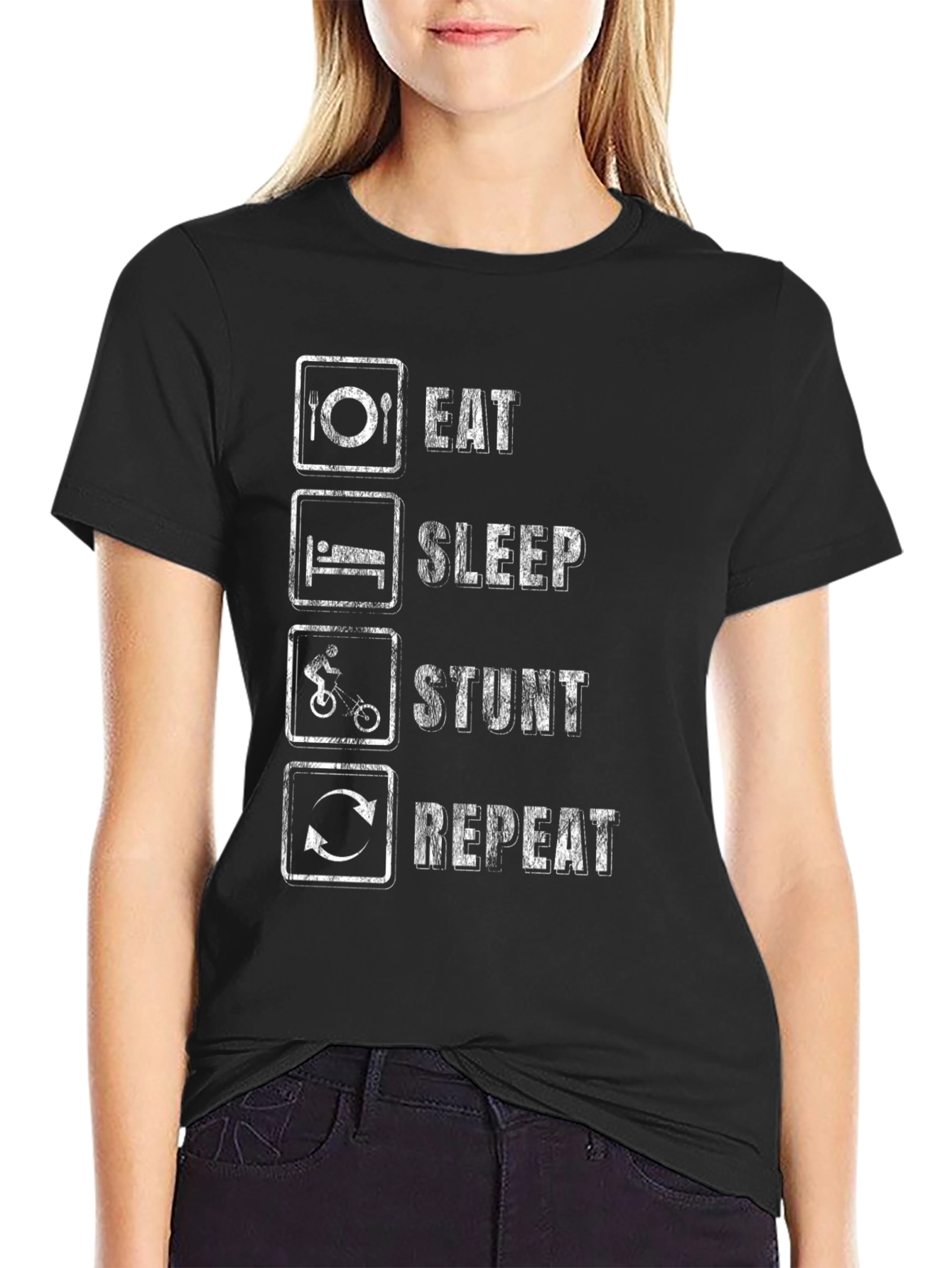 Eat Sleep Stunt Repeat Black T-Shirt