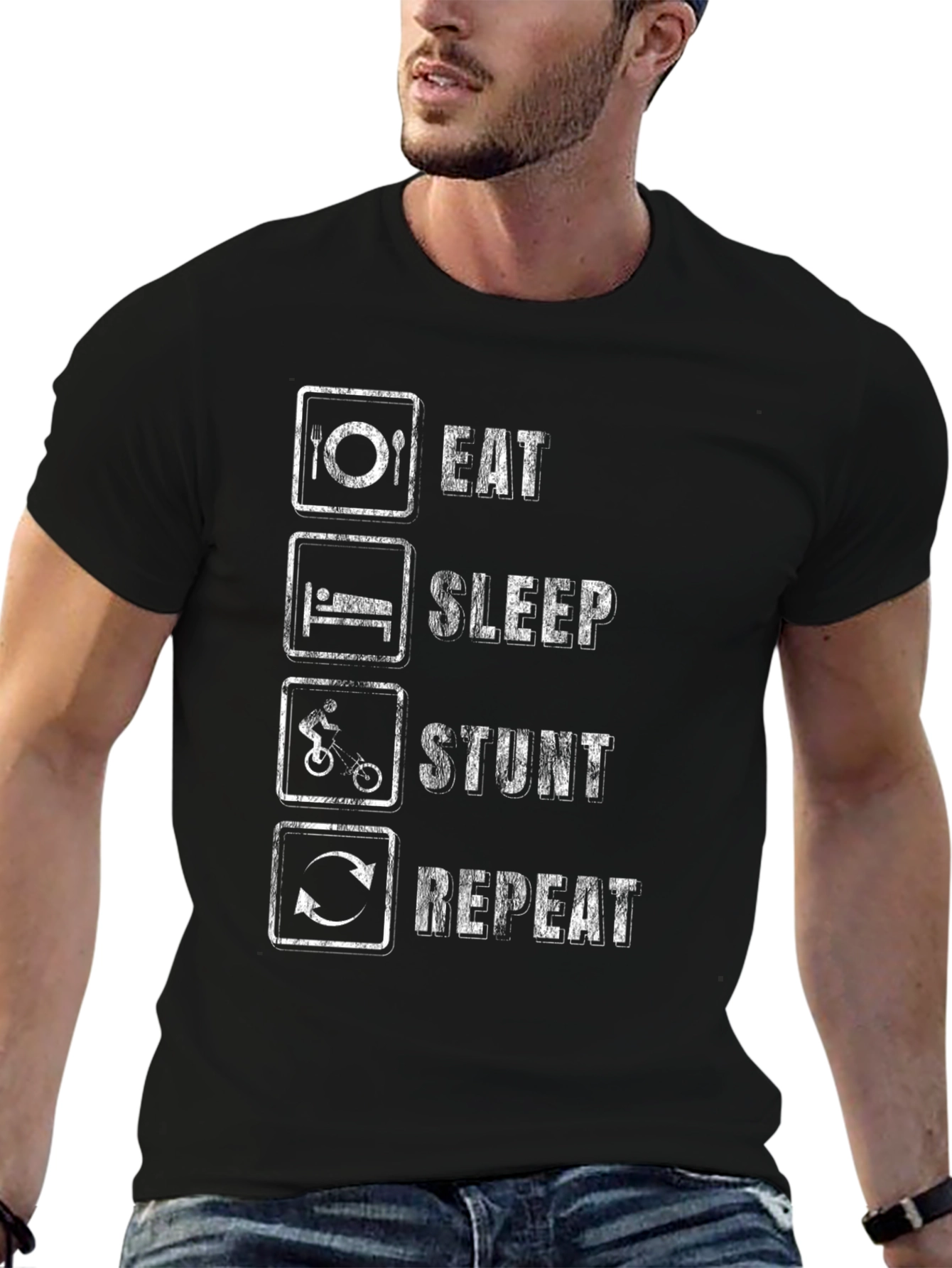 Eat Sleep Stunt Repeat Black T-Shirt