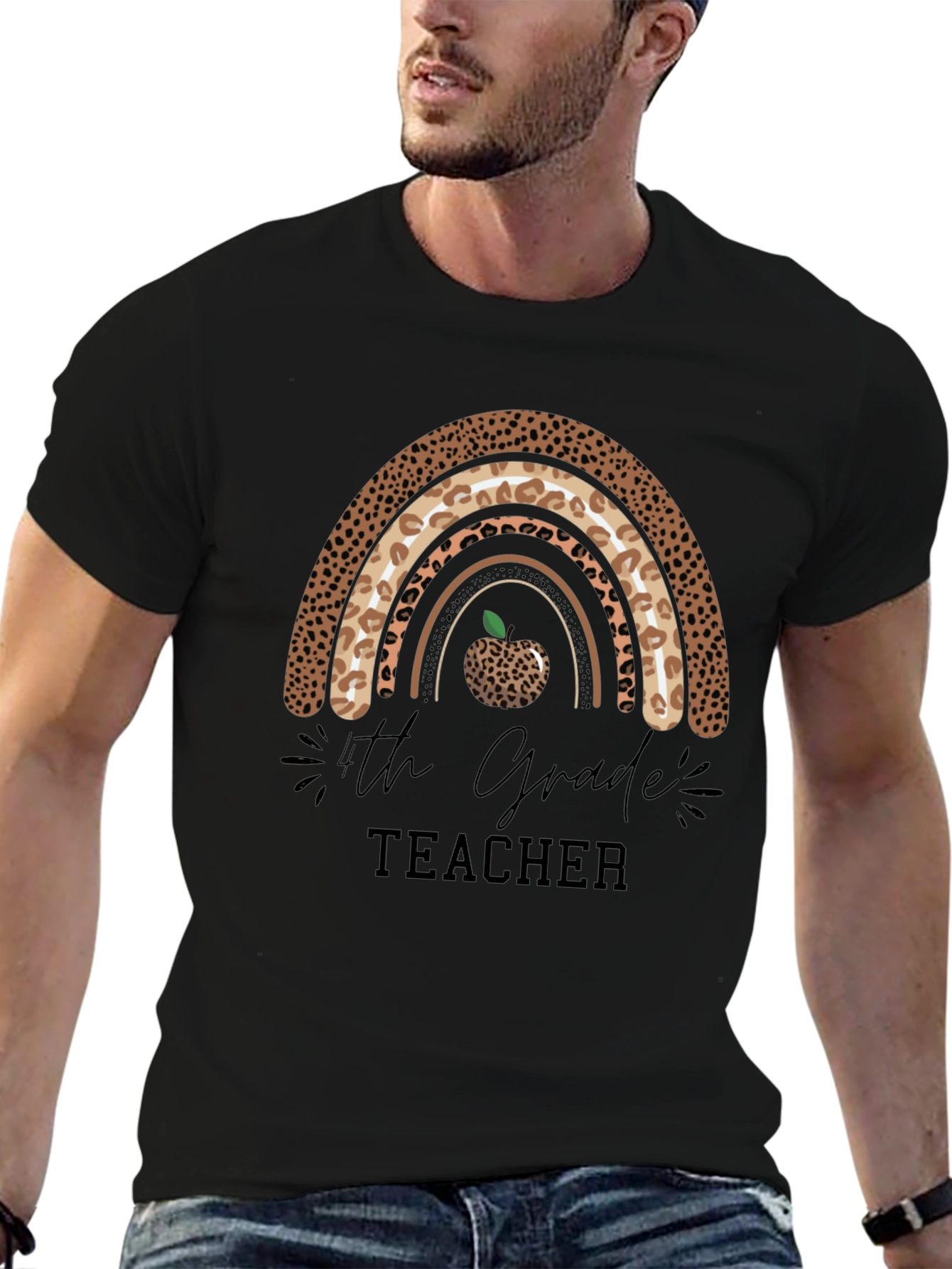 4th Grade Teacher Leopard Rainbow T-Shirt
