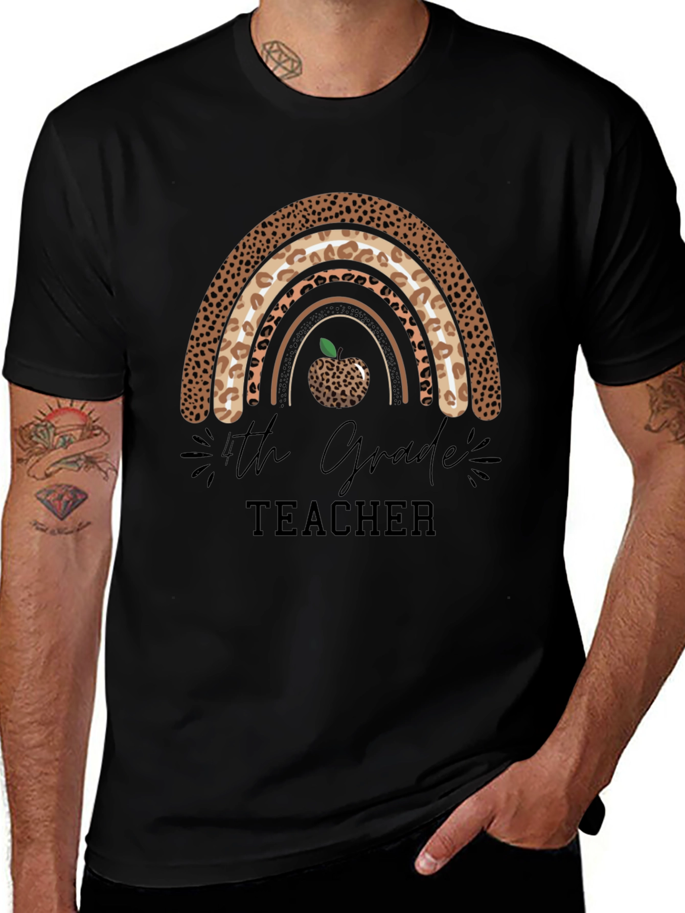 4th Grade Teacher Leopard Rainbow T-Shirt