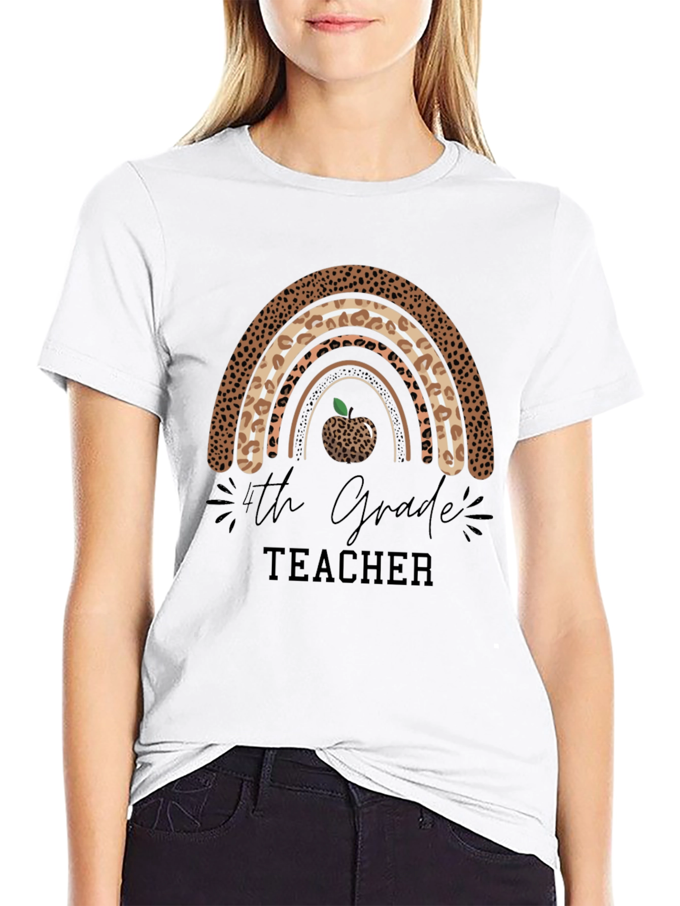 4th Grade Teacher Leopard Rainbow T-Shirt