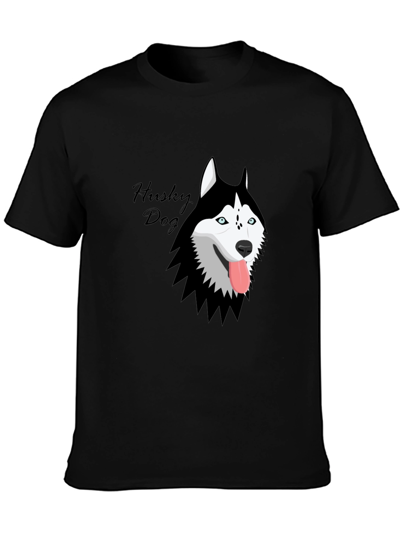 Husky Dog Graphic Print Black T-Shirt
