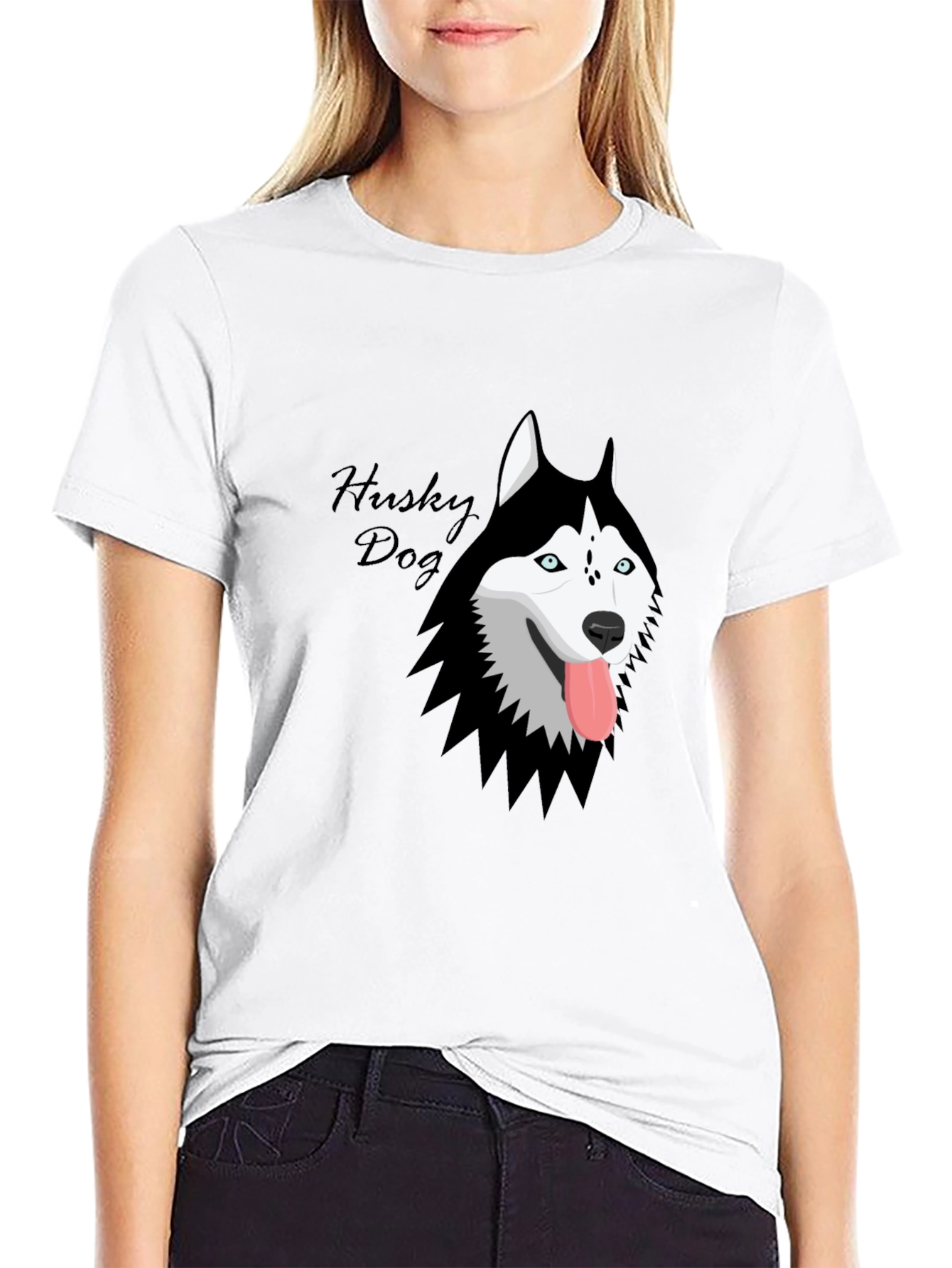 Husky Dog Graphic Print Black T-Shirt