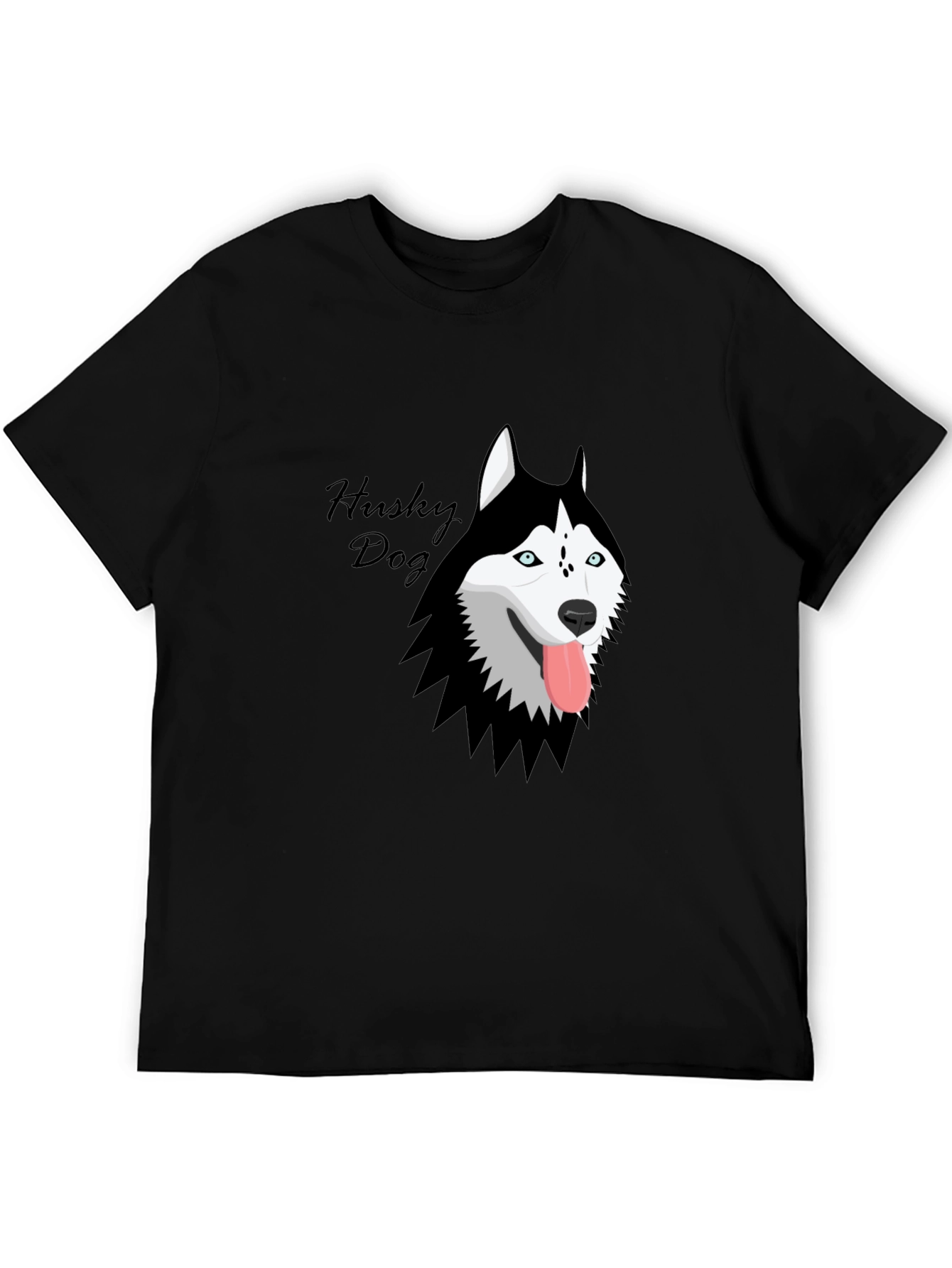 Husky Dog Graphic Print Black T-Shirt