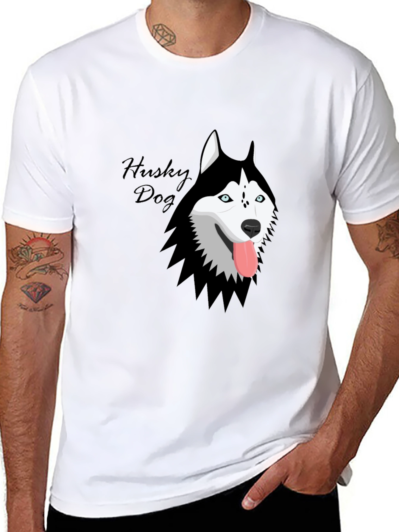 Husky Dog Graphic Print Black T-Shirt