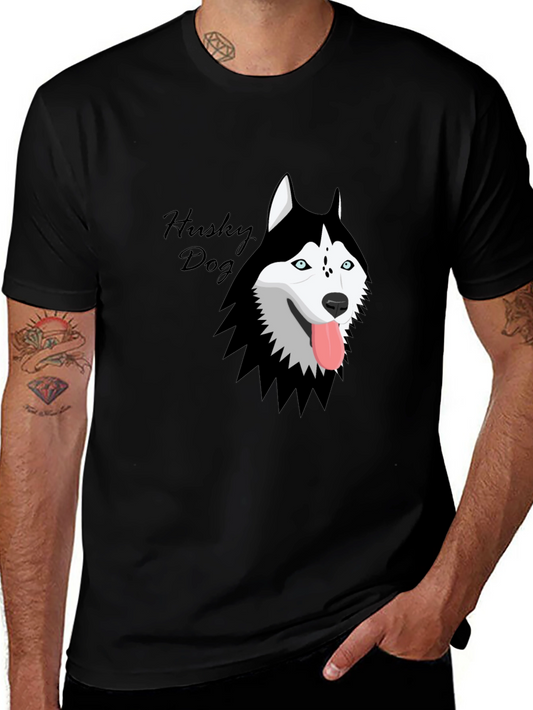 Husky Dog Graphic Print Black T-Shirt