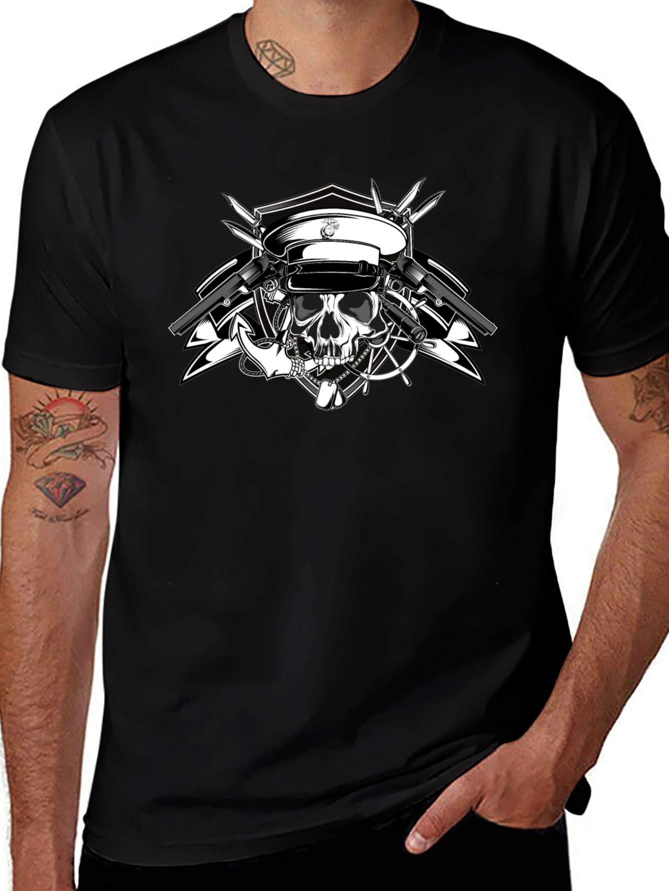 Skull & Guns Graphic Tee - Black Cotton