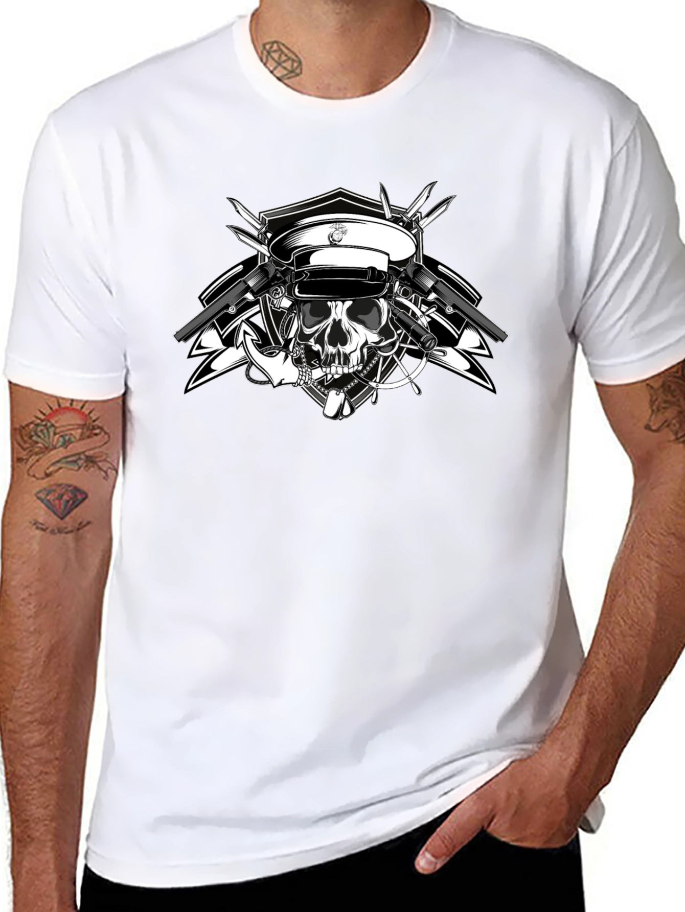 Skull & Guns Graphic Tee - Black Cotton
