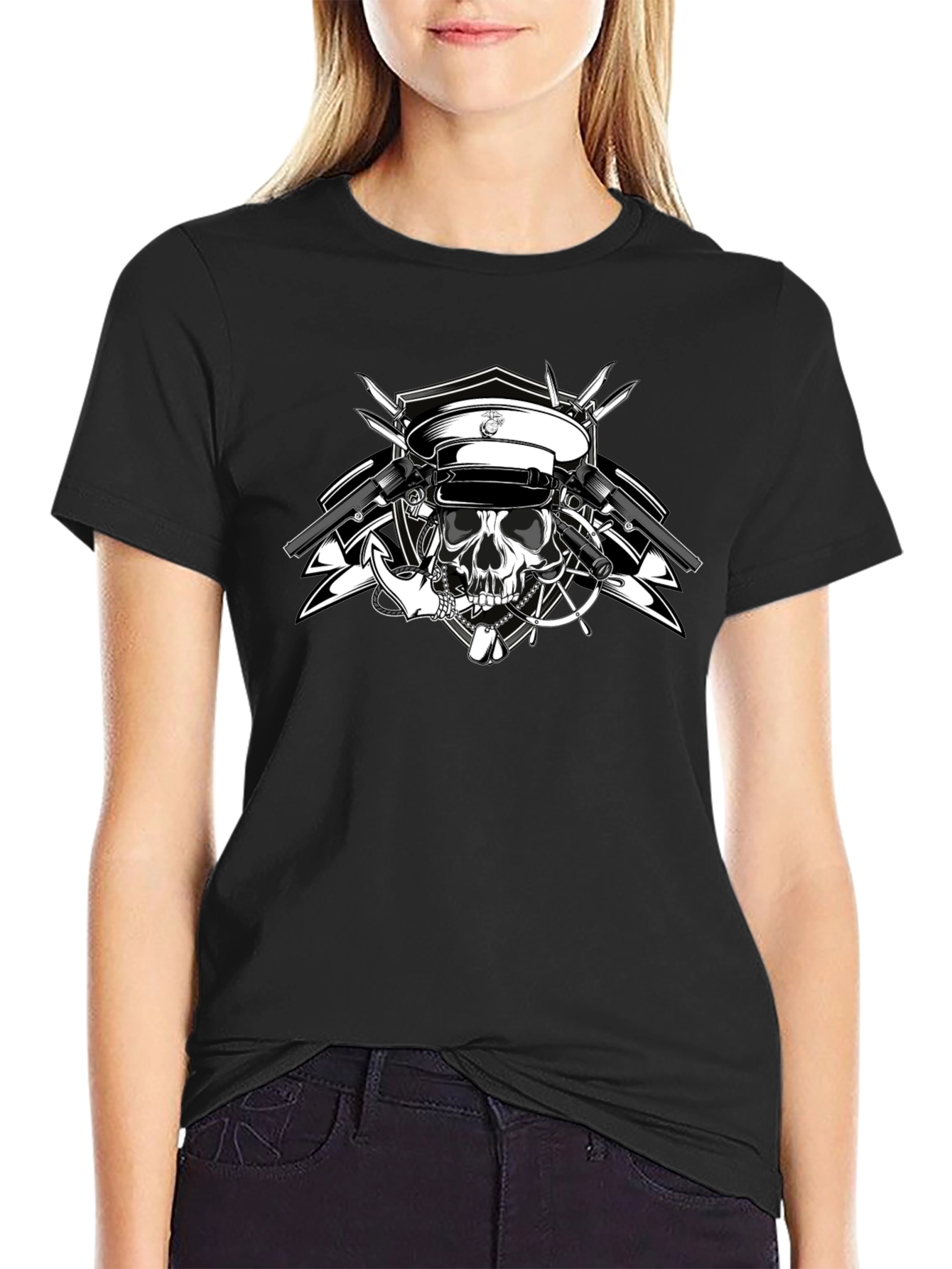 Skull & Guns Graphic Tee - Black Cotton