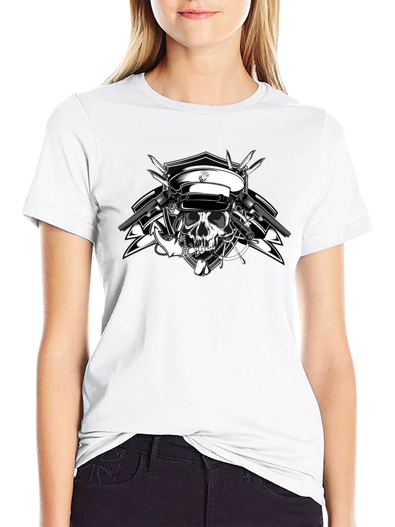 Skull & Guns Graphic Tee - Black Cotton