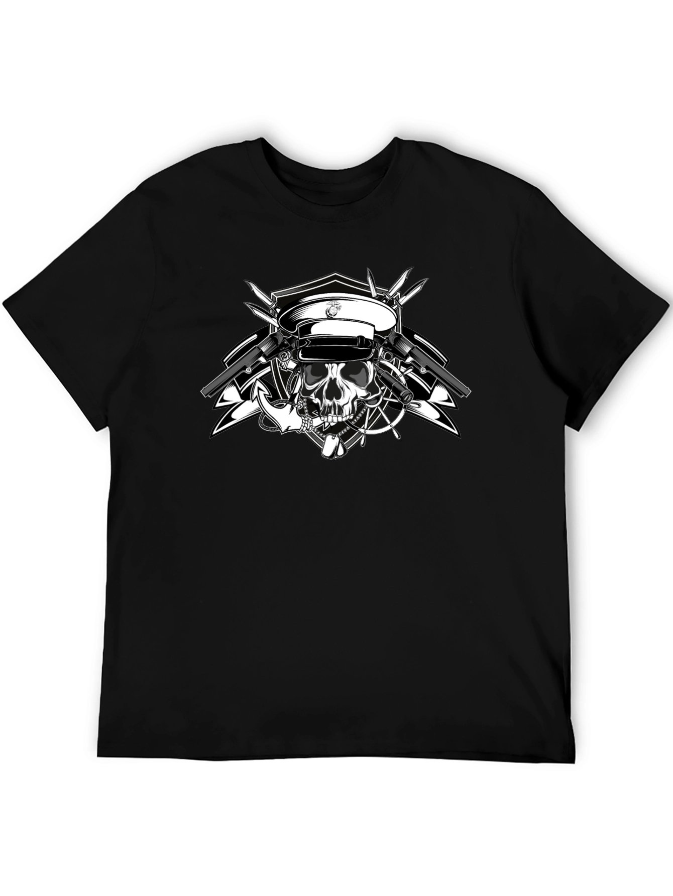 Skull & Guns Graphic Tee - Black Cotton