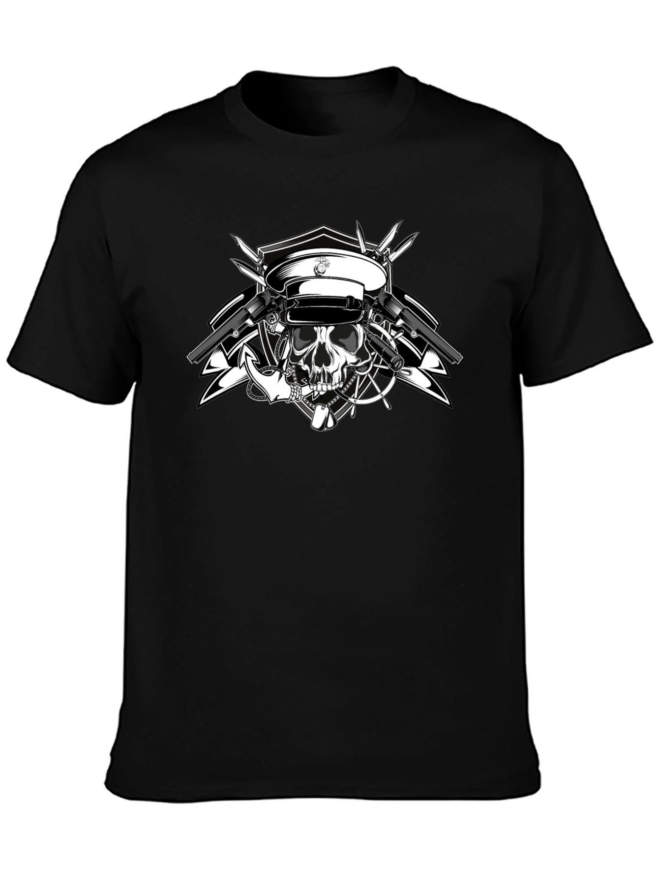 Skull & Guns Graphic Tee - Black Cotton