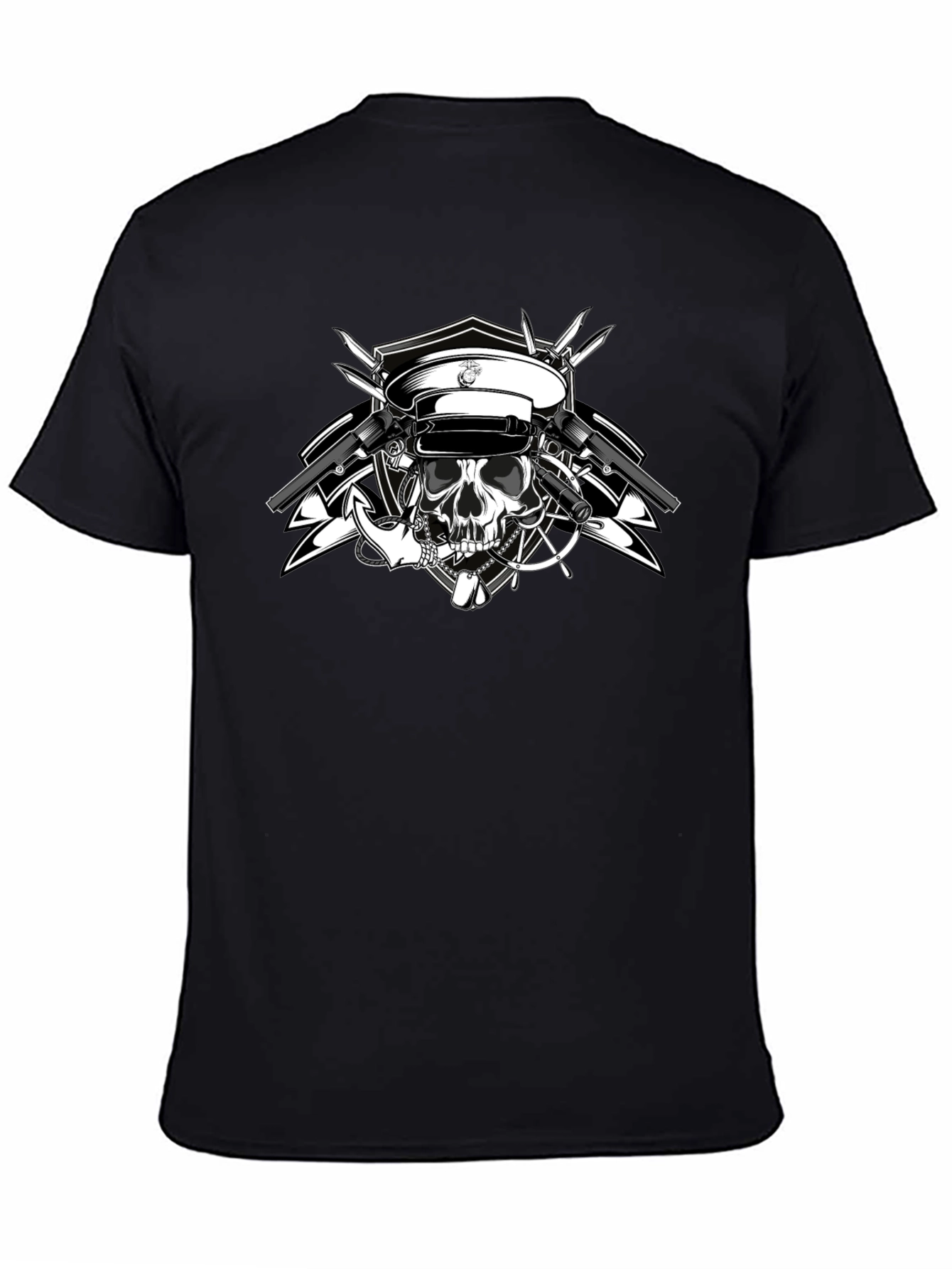 Skull & Guns Graphic Tee - Black Cotton