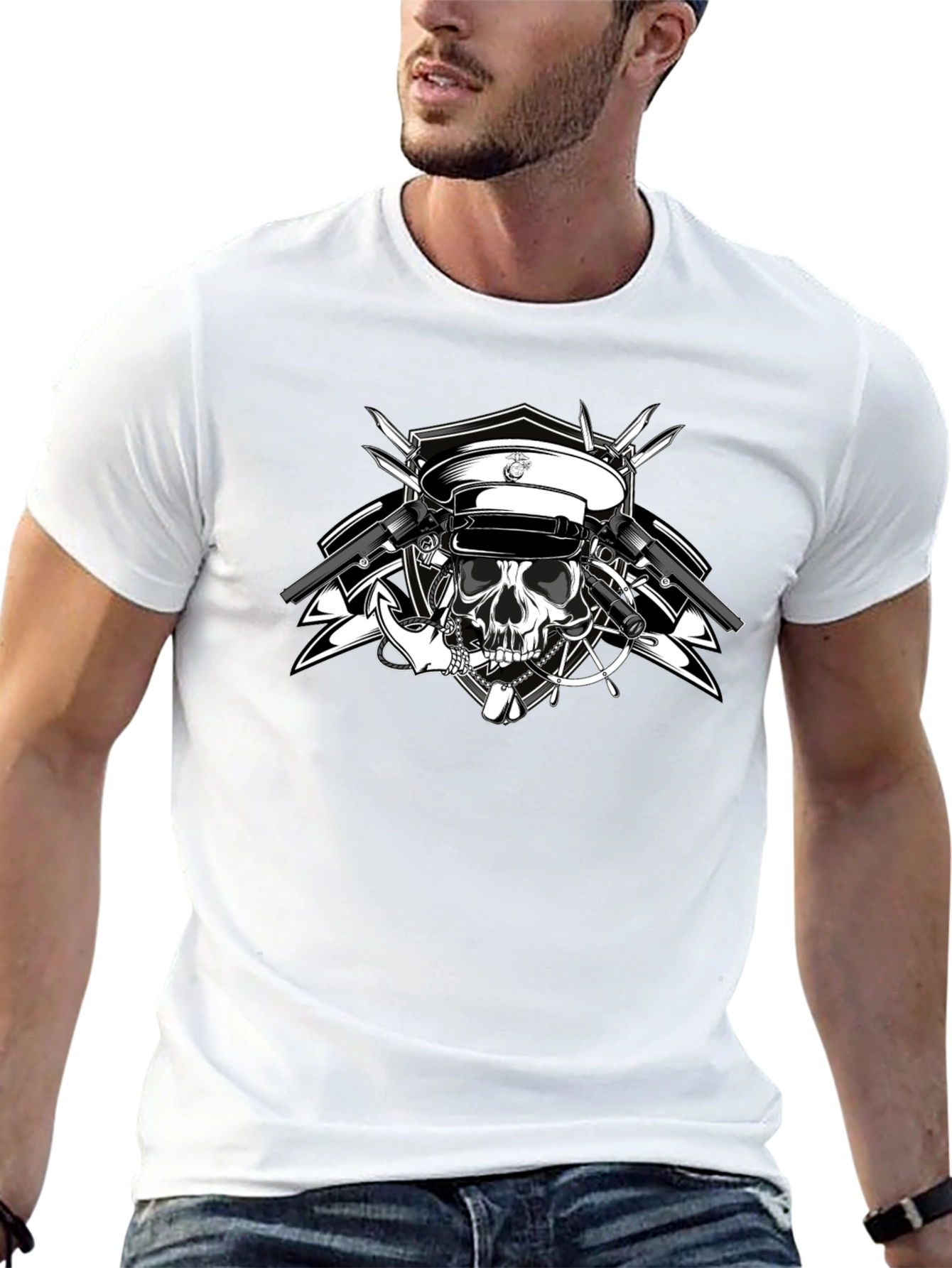 Skull & Guns Graphic Tee - Black Cotton