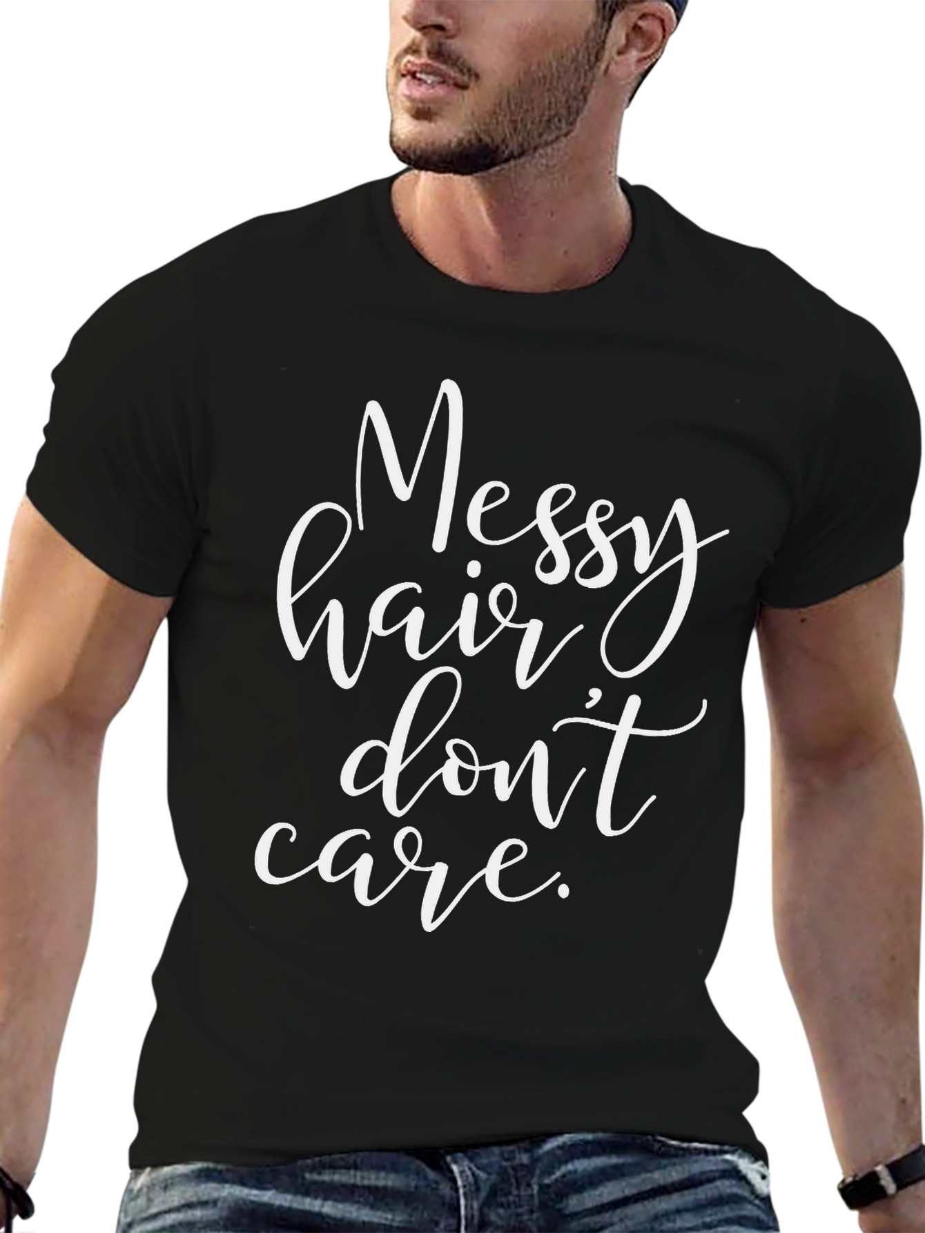 Messy Hair Dont Care Black Tee