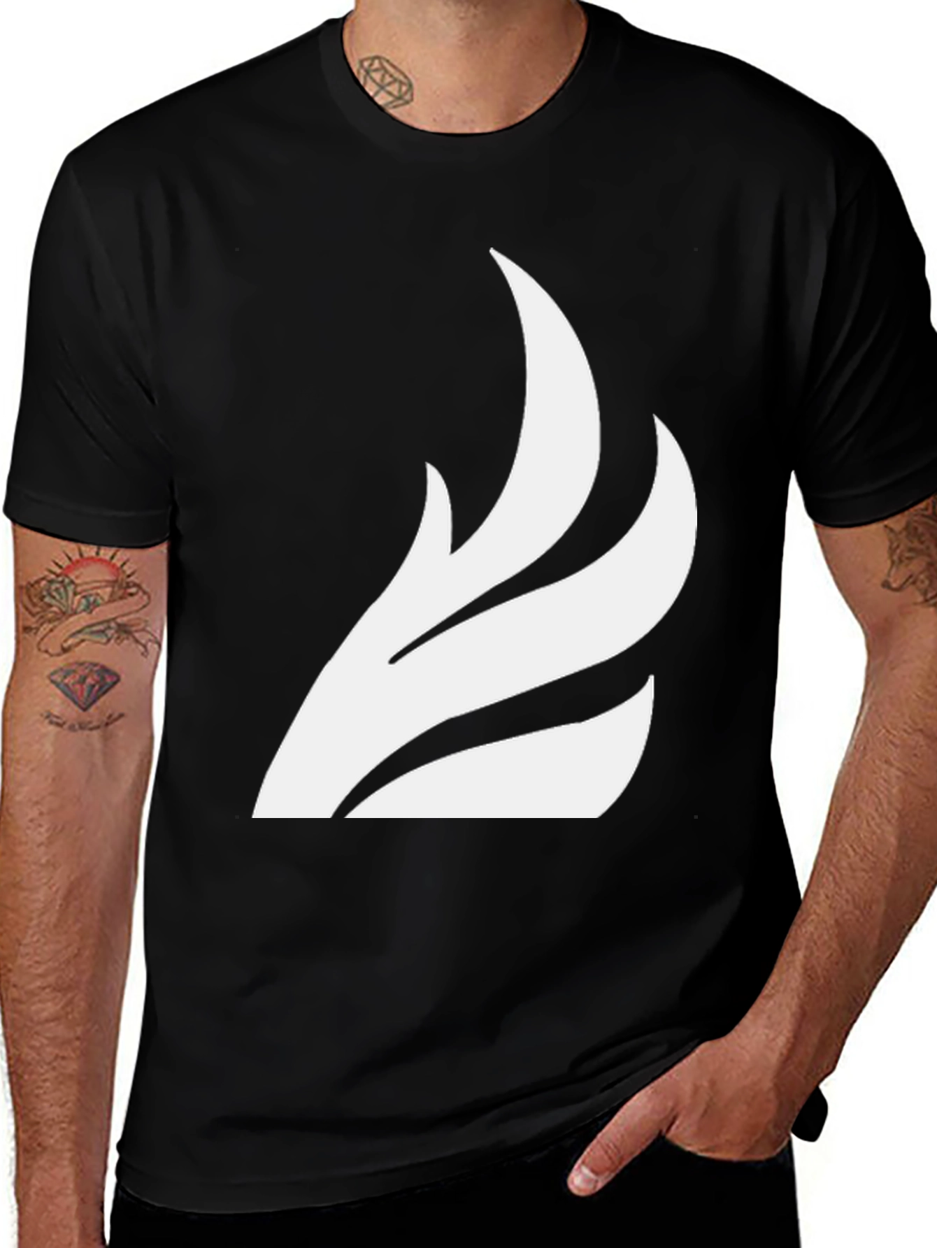 Black T-Shirt with White Wing Graphic Tee