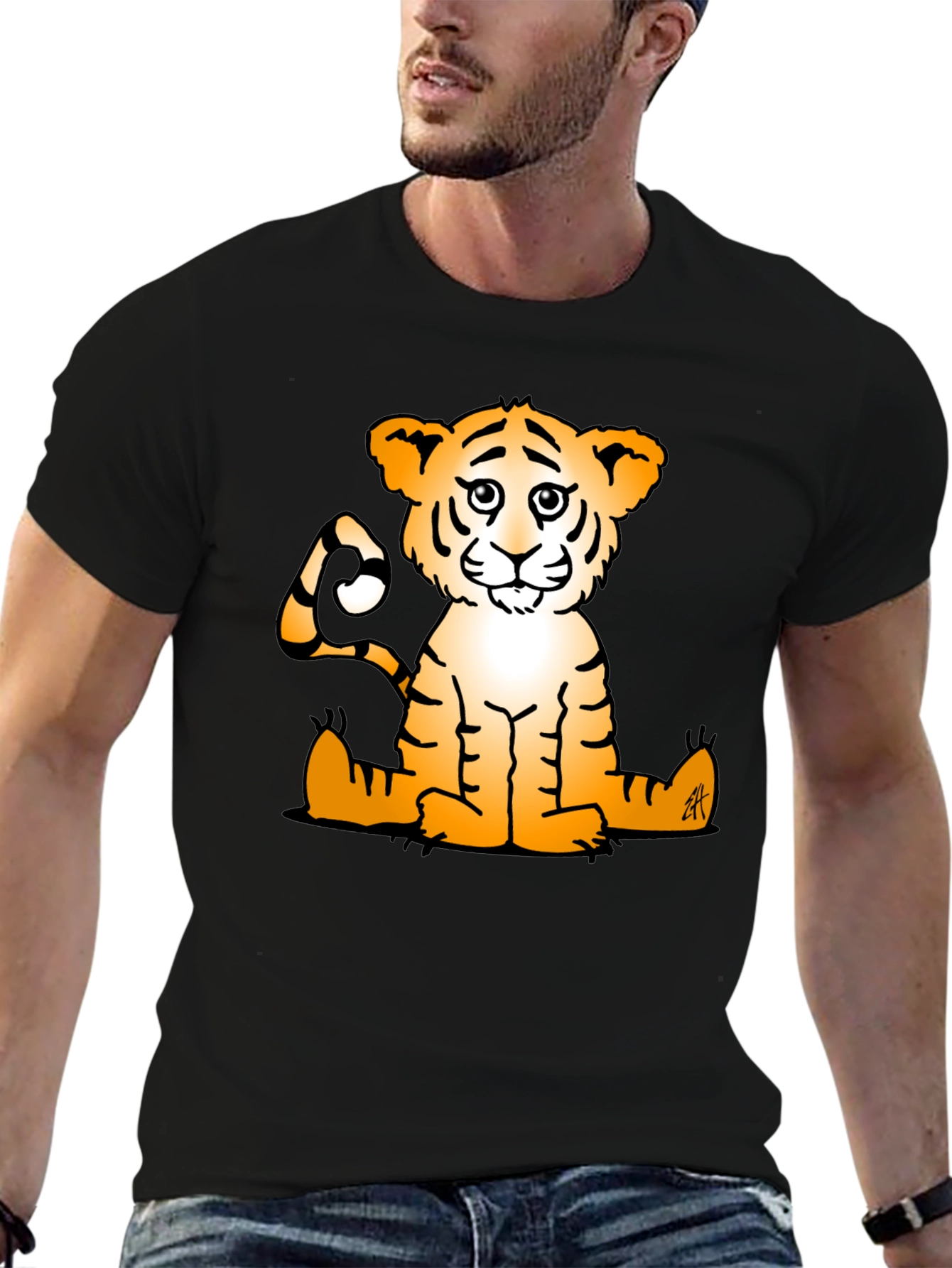 Cute Tiger Graphic Tee - Black Casual T-Shirt